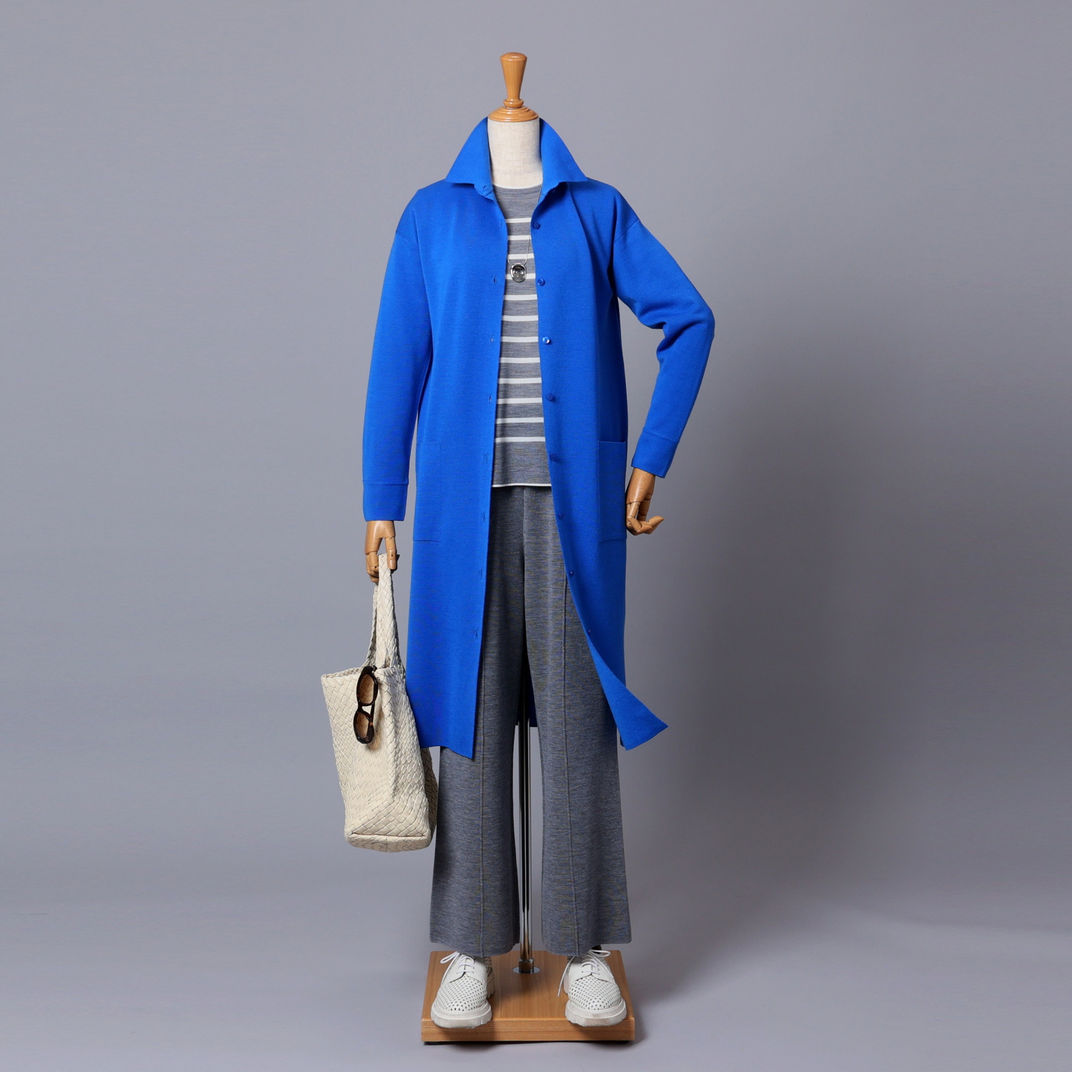 アズイズ　ビーマイセルフ バイ　ネイチャーズ ウールシルク ミラノリブ 襟付ワンピース