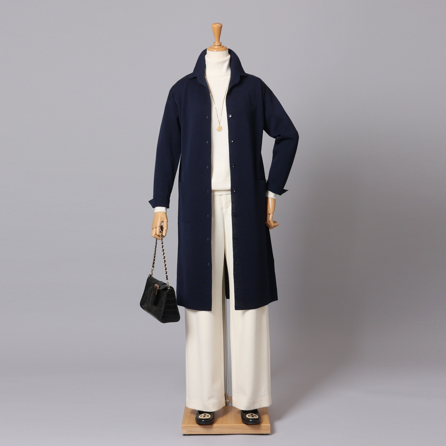 アズイズ　ビーマイセルフ バイ　ネイチャーズ ウールシルク ミラノリブ 襟付ワンピース