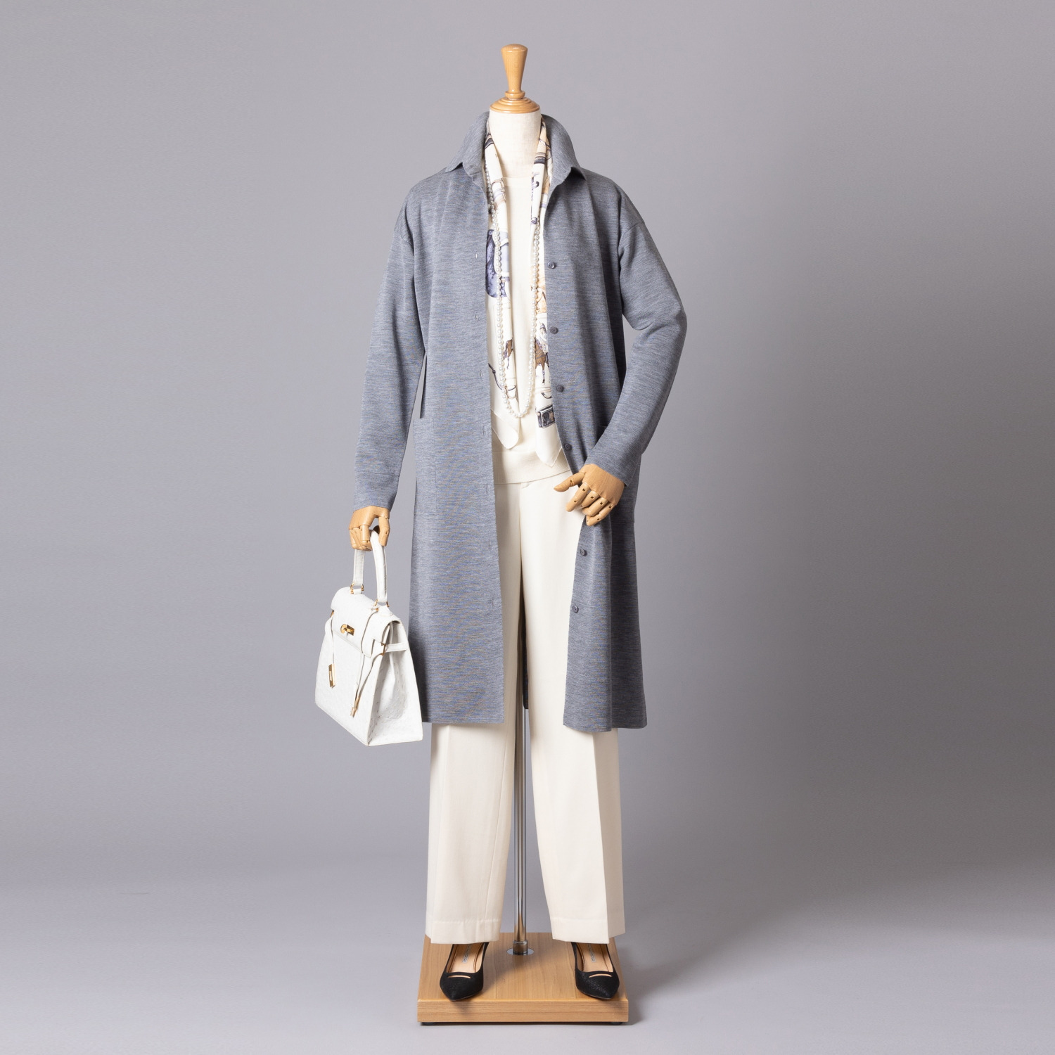 アズイズ　ビーマイセルフ バイ　ネイチャーズ ウールシルク ミラノリブ 襟付ワンピース