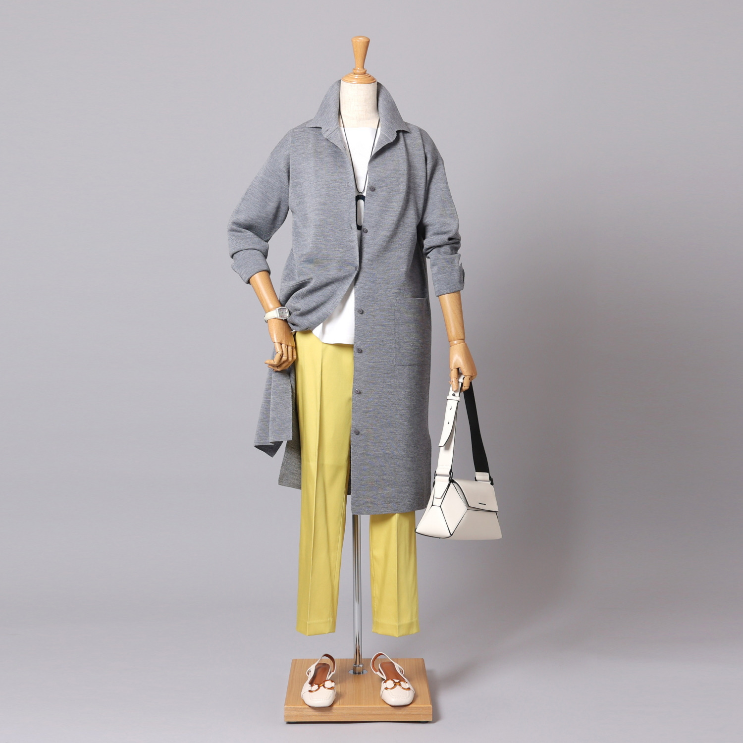 アズイズ　ビーマイセルフ バイ　ネイチャーズ ウールシルク ミラノリブ 襟付ワンピース