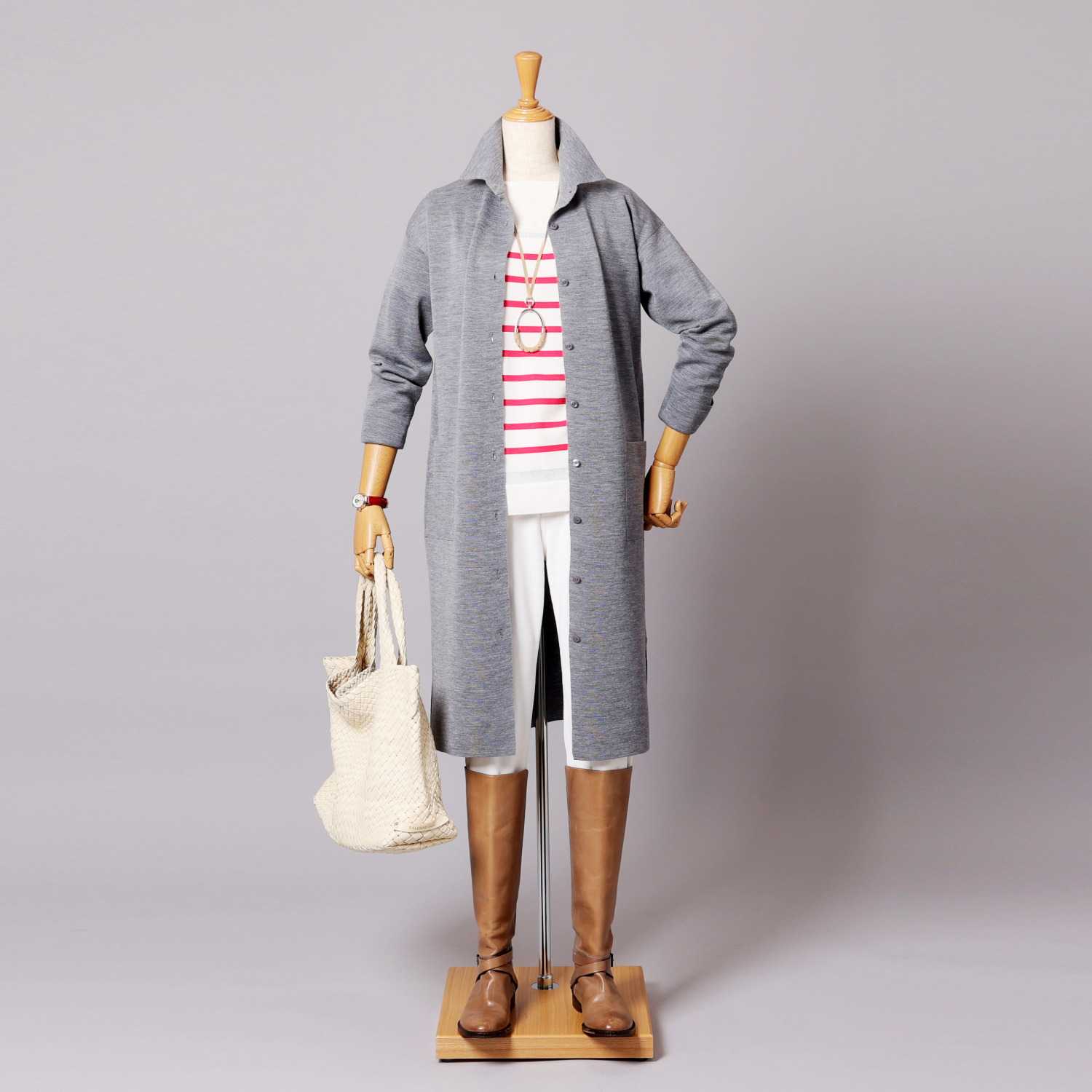 アズイズ　ビーマイセルフ バイ　ネイチャーズ ウールシルク ミラノリブ 襟付ワンピース