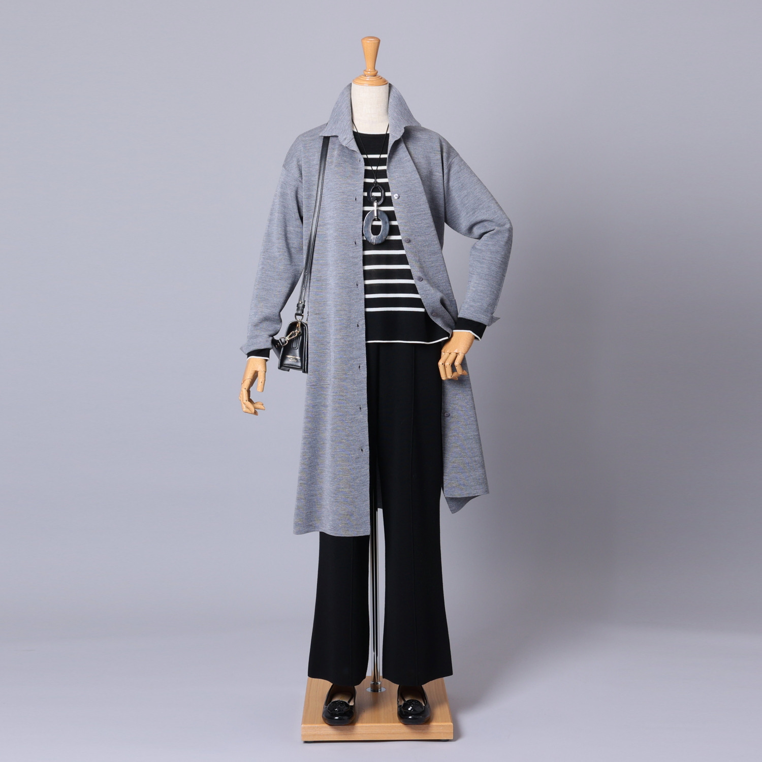 アズイズ　ビーマイセルフ バイ　ネイチャーズ ウールシルク ミラノリブ 襟付ワンピース