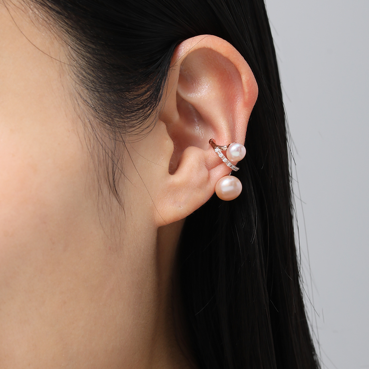 エクラトリエ サージカルステンレス 淡水パール＆モアサナイト デリシャスピンクチェリー イヤーカフ ＜片側のみ＞