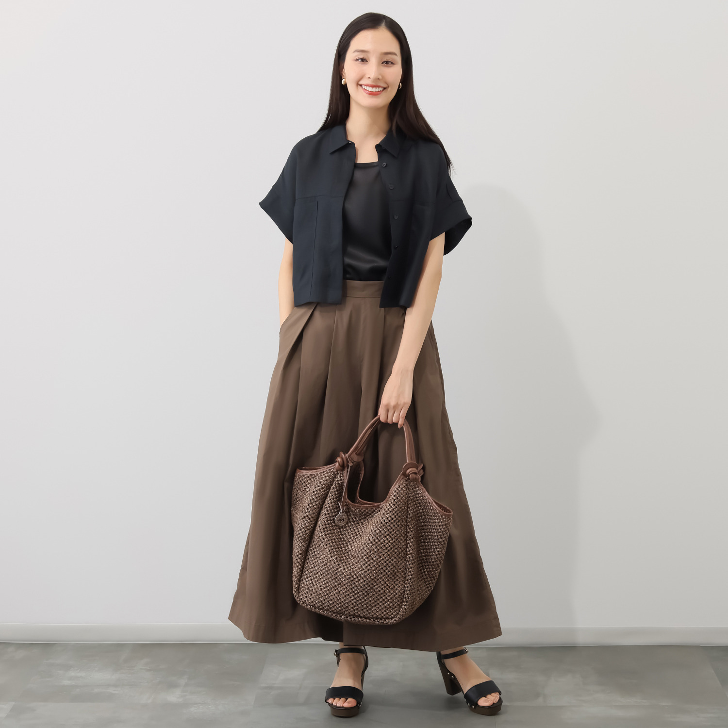 マルコマージ イタリア製 レザーパイピング メッシュバッグ