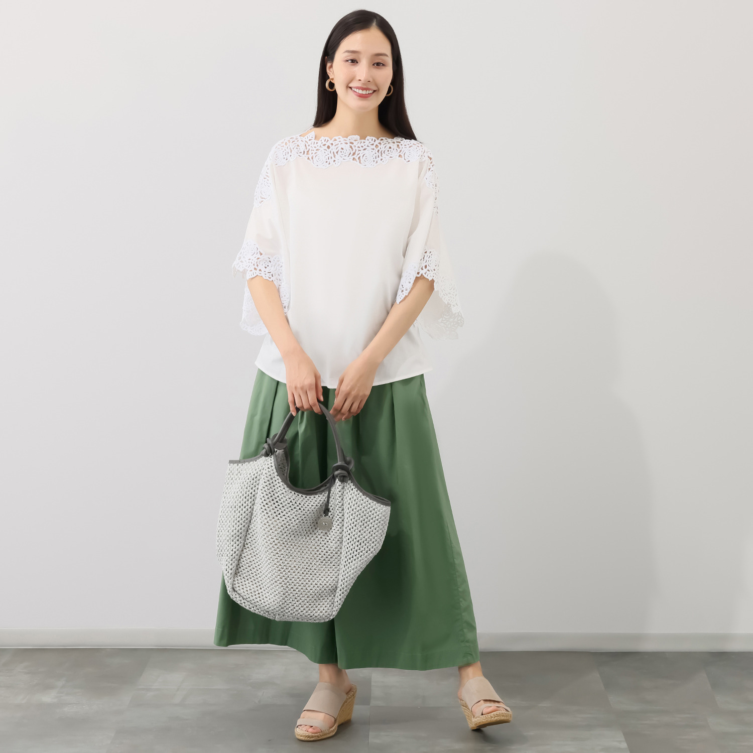 マルコマージ イタリア製 レザーパイピング メッシュバッグ