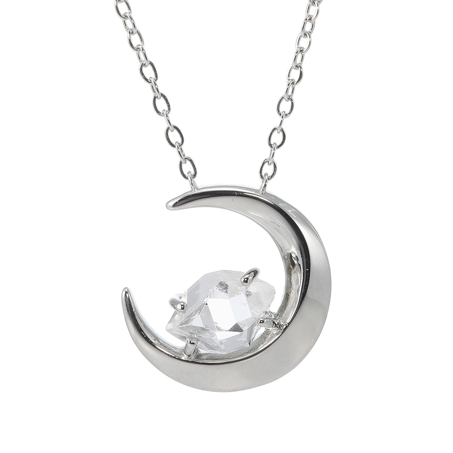 ハーキマーダイヤモンド １０ｍｍＵＰ ロッククリスタルクォーツ 三日月ネックレス