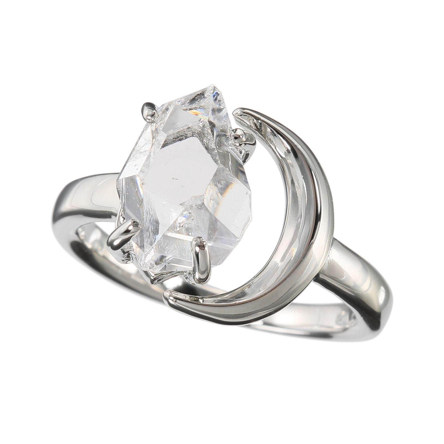 ハーキマーダイヤモンド １０ｍｍＵＰ ロッククリスタルクォーツ 三日月フォークリング