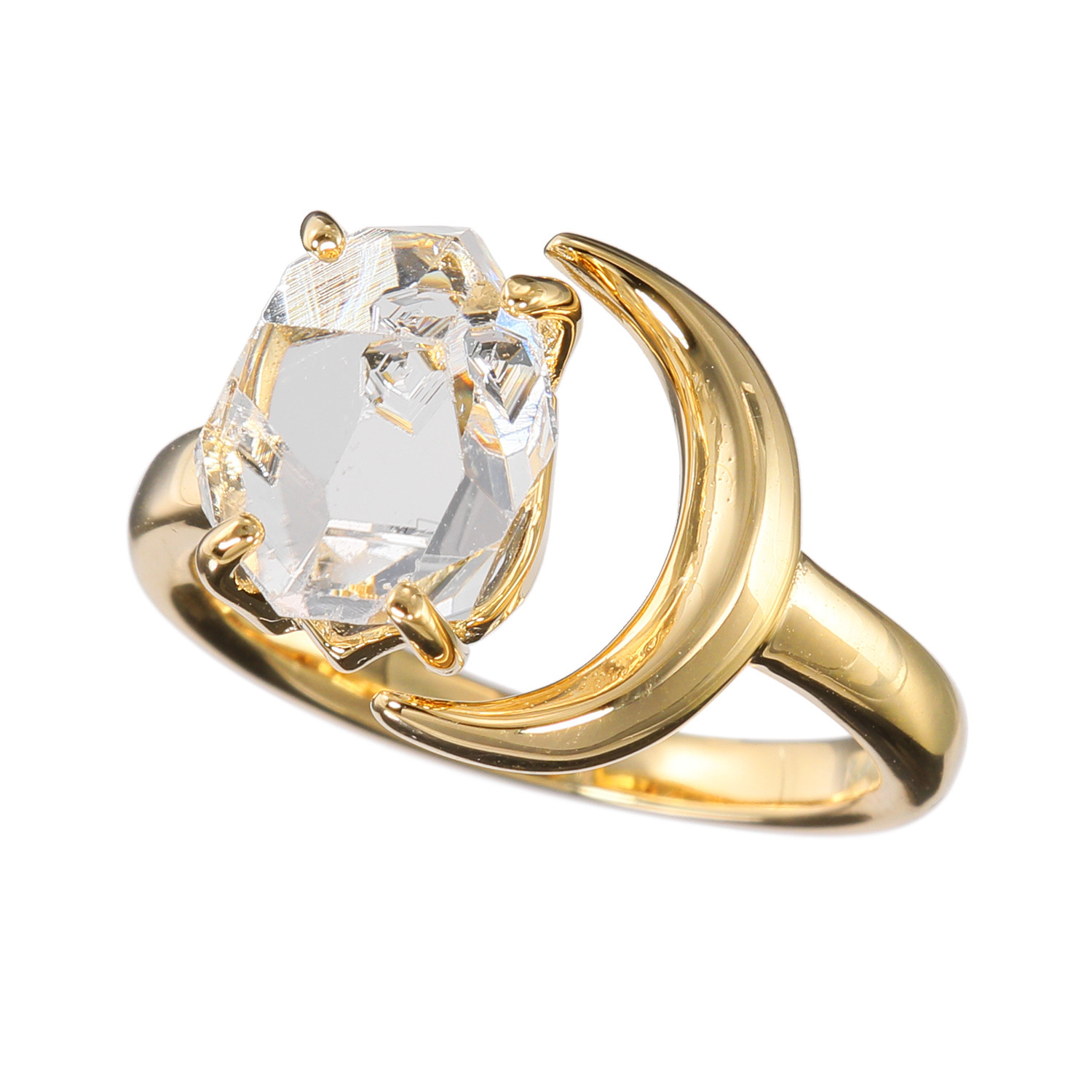 ハーキマーダイヤモンド １０ｍｍＵＰ ロッククリスタルクォーツ 三日月フォークリング