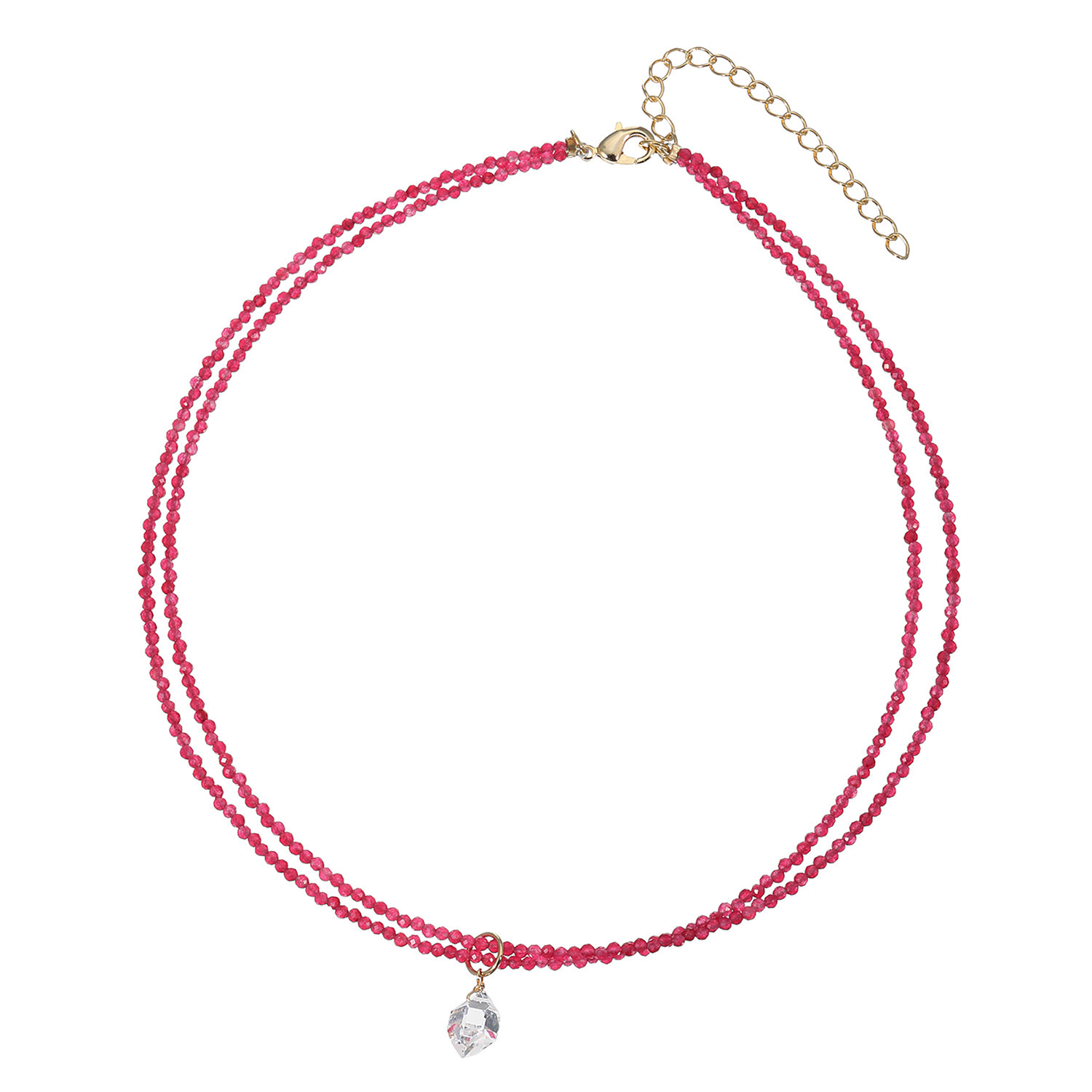 ハーキマーダイヤモンド １１ｍｍＵＰ ロッククリスタルクォーツ レッドカラー クォーツァイト ２連ペンダント