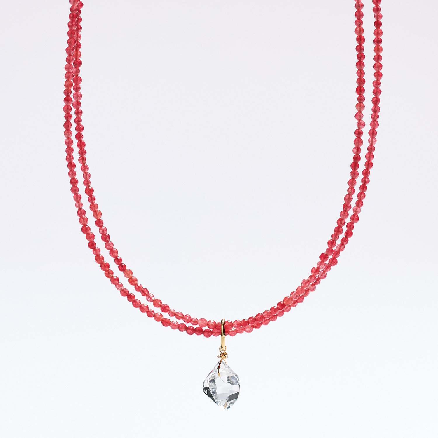 ハーキマーダイヤモンド １１ｍｍＵＰ ロッククリスタルクォーツ レッドカラー クォーツァイト ２連ペンダント