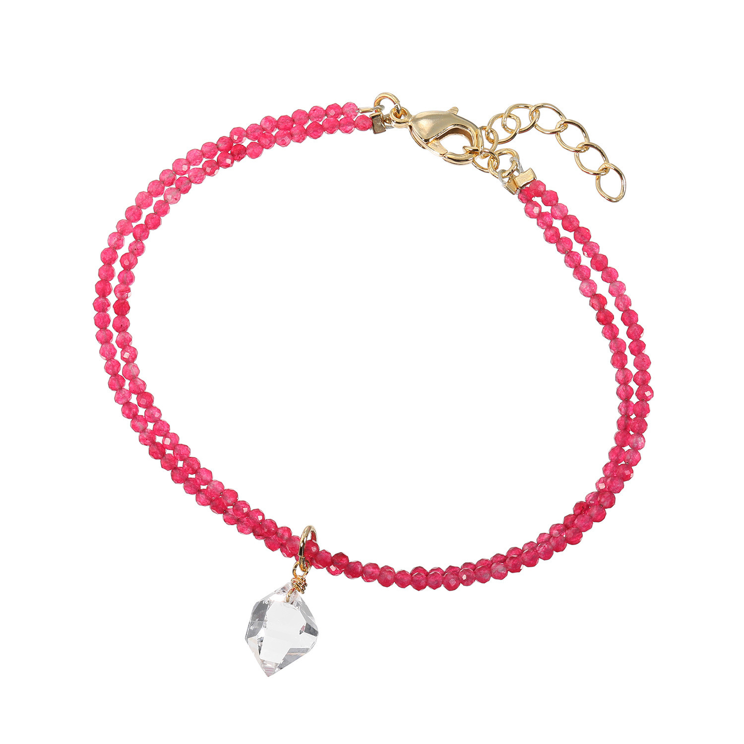 ハーキマーダイヤモンド １１ｍｍＵＰ ロッククリスタルクォーツ レッドカラー クォーツァイト ２連ブレスレット