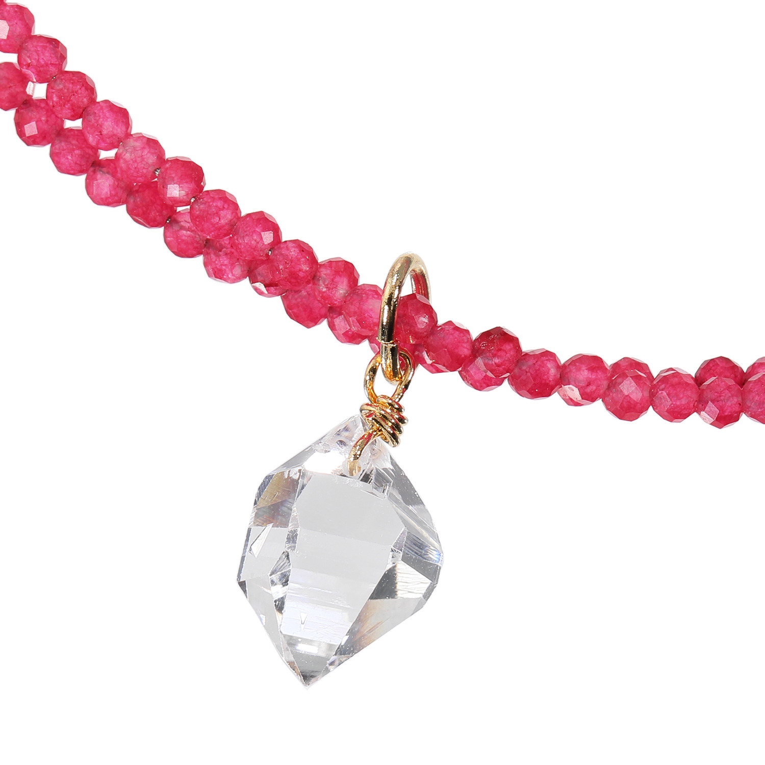 ハーキマーダイヤモンド １１ｍｍＵＰ ロッククリスタルクォーツ レッドカラー クォーツァイト ２連ブレスレット