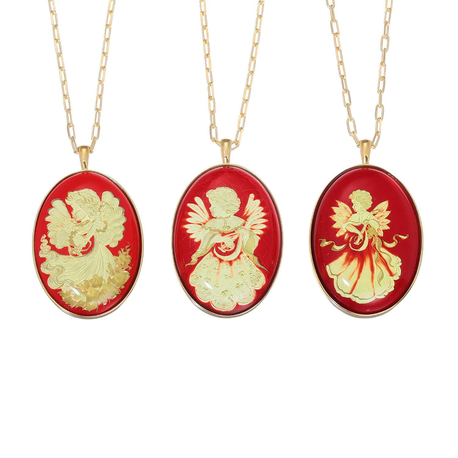 バイ　ネイチャー 琥珀 レッドカラー エンジェルモティーフ インタリオペンダント