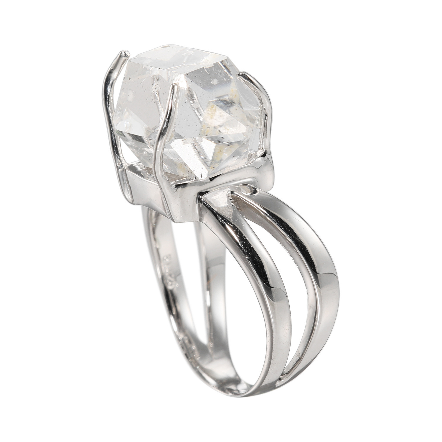 イーシア シルバー ハーキマーダイヤモンド ロッククリスタルクォーツ ダブルアームデザイン リング