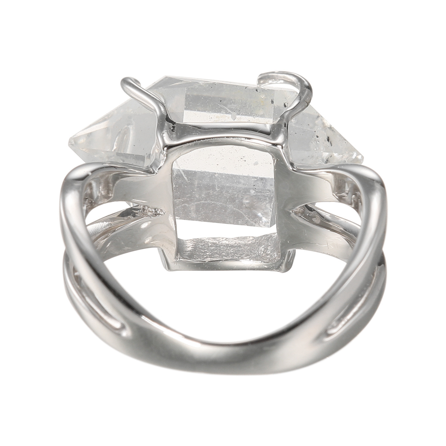 イーシア シルバー ハーキマーダイヤモンド ロッククリスタルクォーツ ダブルアームデザイン リング