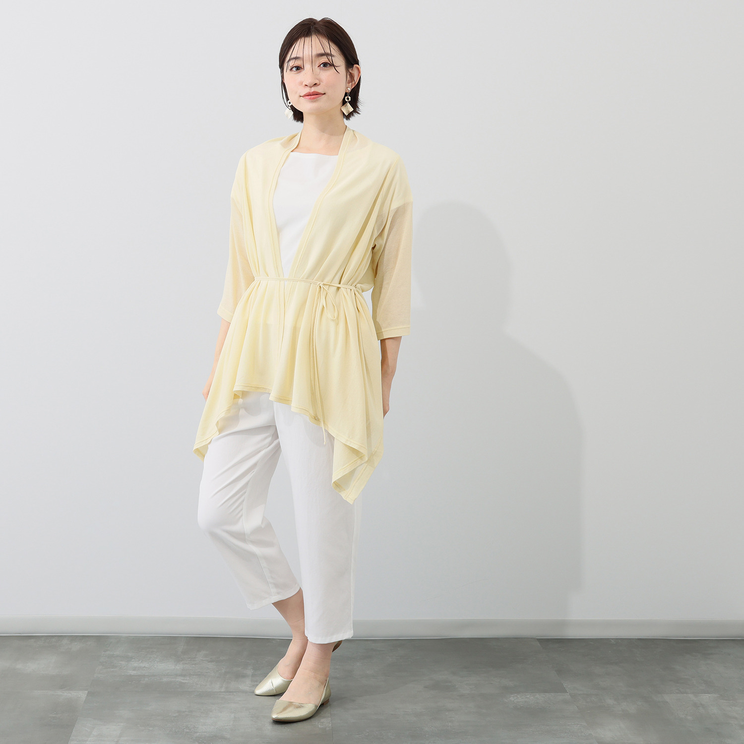 シャビージェンティール コットン１００％ ガーゼフライス シアー ストール風カーディガン