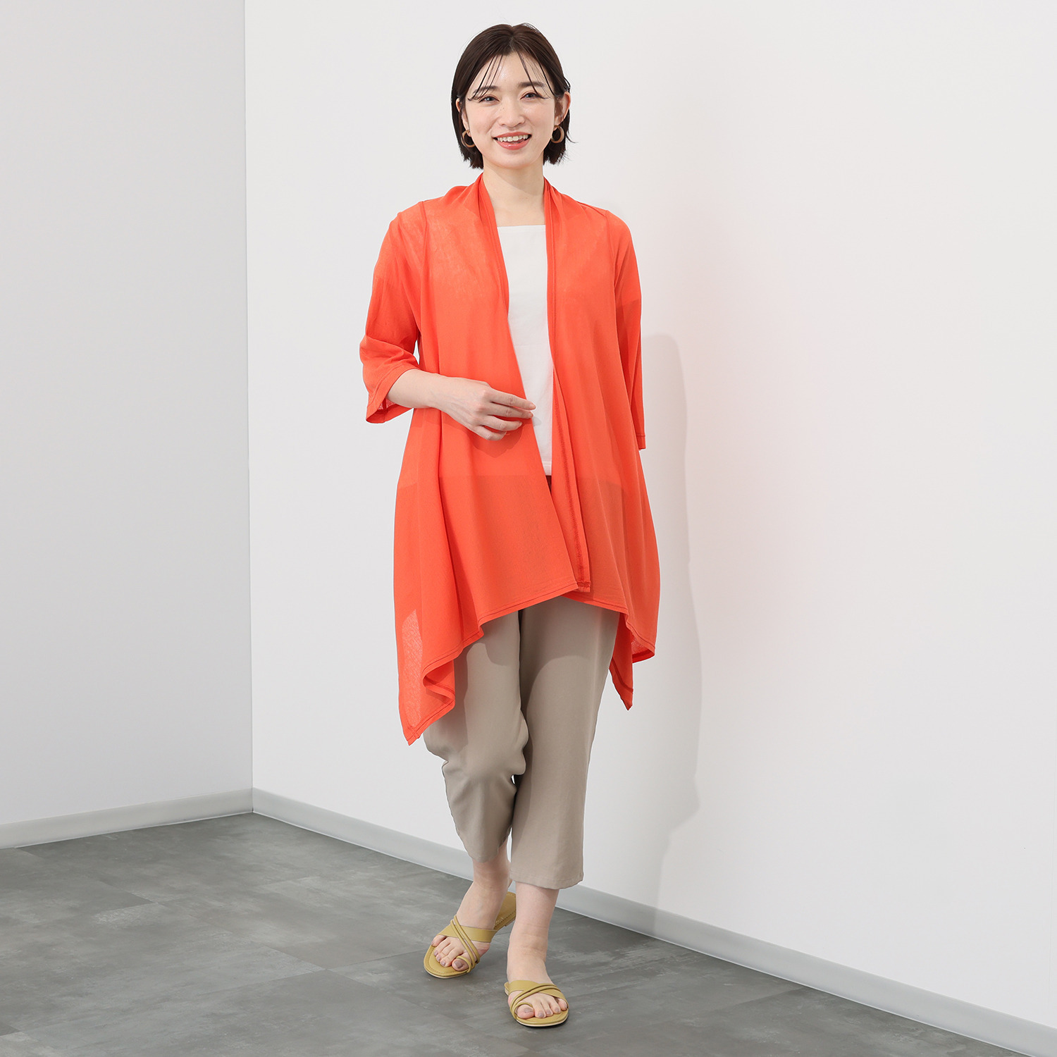 シャビージェンティール コットン１００％ ガーゼフライス シアー ストール風カーディガン