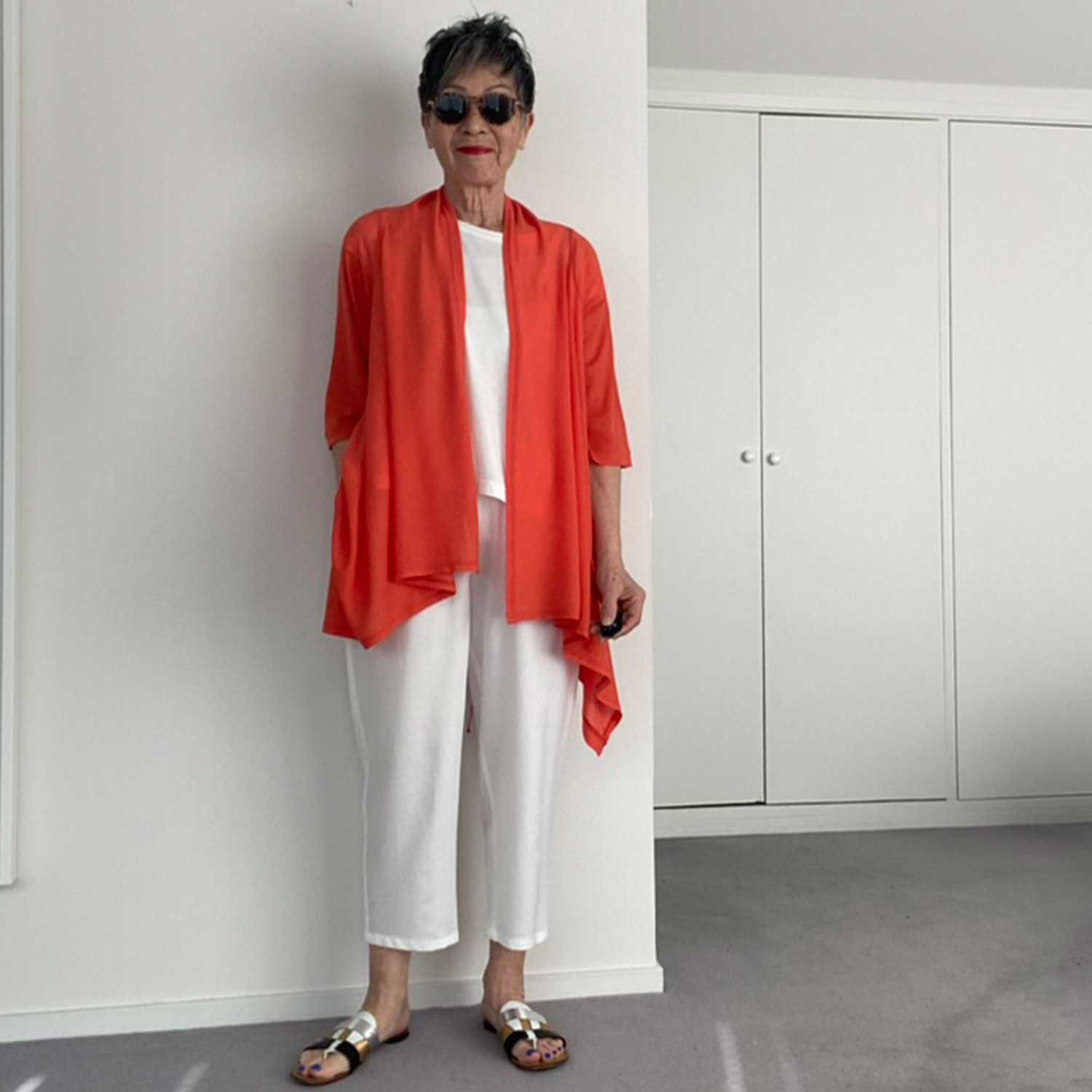 シャビージェンティール コットン１００％ ガーゼフライス シアー ストール風カーディガン