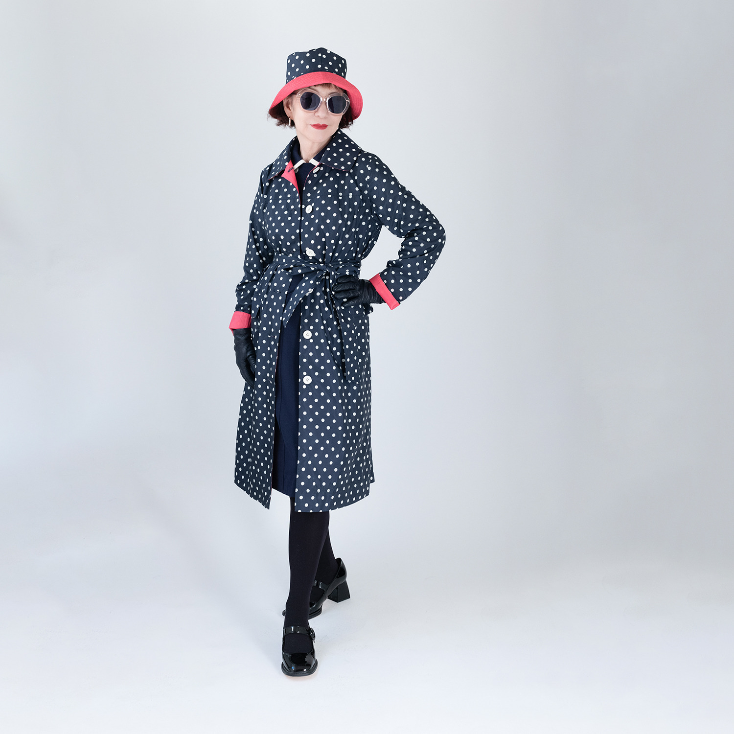 エムジェイアール　バイ マチコ　ジント　ロンドン オリジナルドットプリント 配色アクセントハット