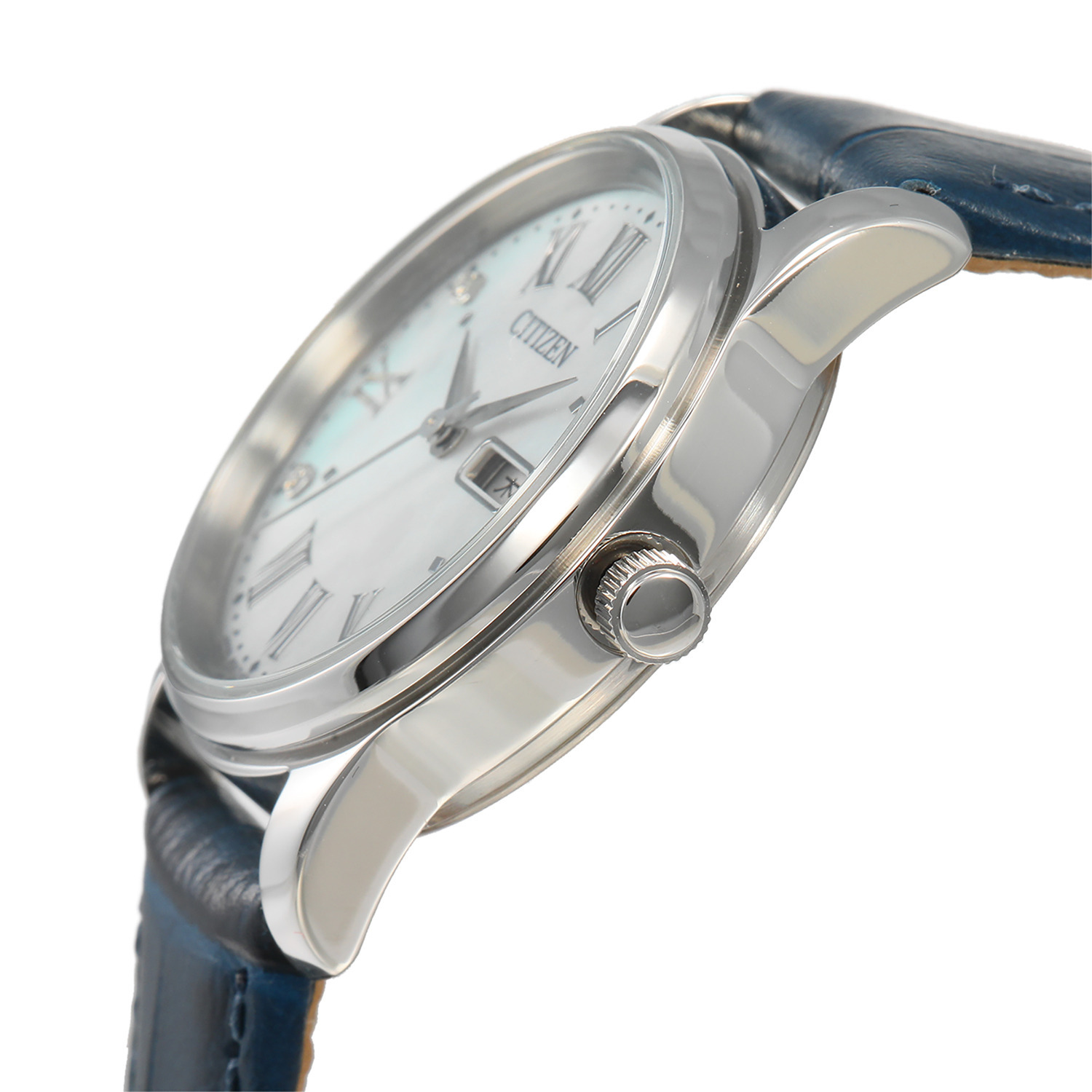 シチズン ４ポイントダイヤモンド レザーベルト ソーラーウォッチ ＜シルバーカラー＞