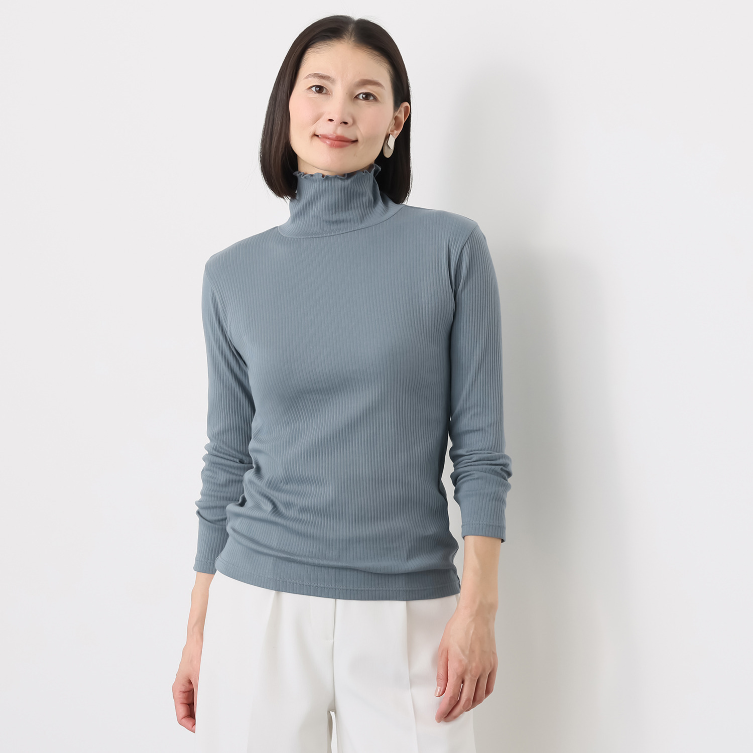 ジュエル オーガニックコットン混 ストレッチリブ編 タートルネック 長袖インナー３枚セット