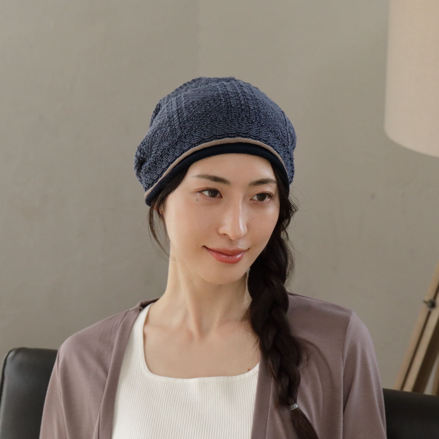 タイムクロス 日本製　超軽量 洗えるシルク混の ホールガーメント（Ｒ） おうちニット帽