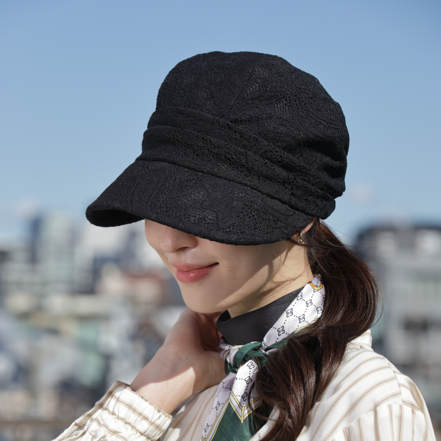 タイムクロス 日本製 日差しをガードしてくれる 華やかレースの 洗えるキャスケット