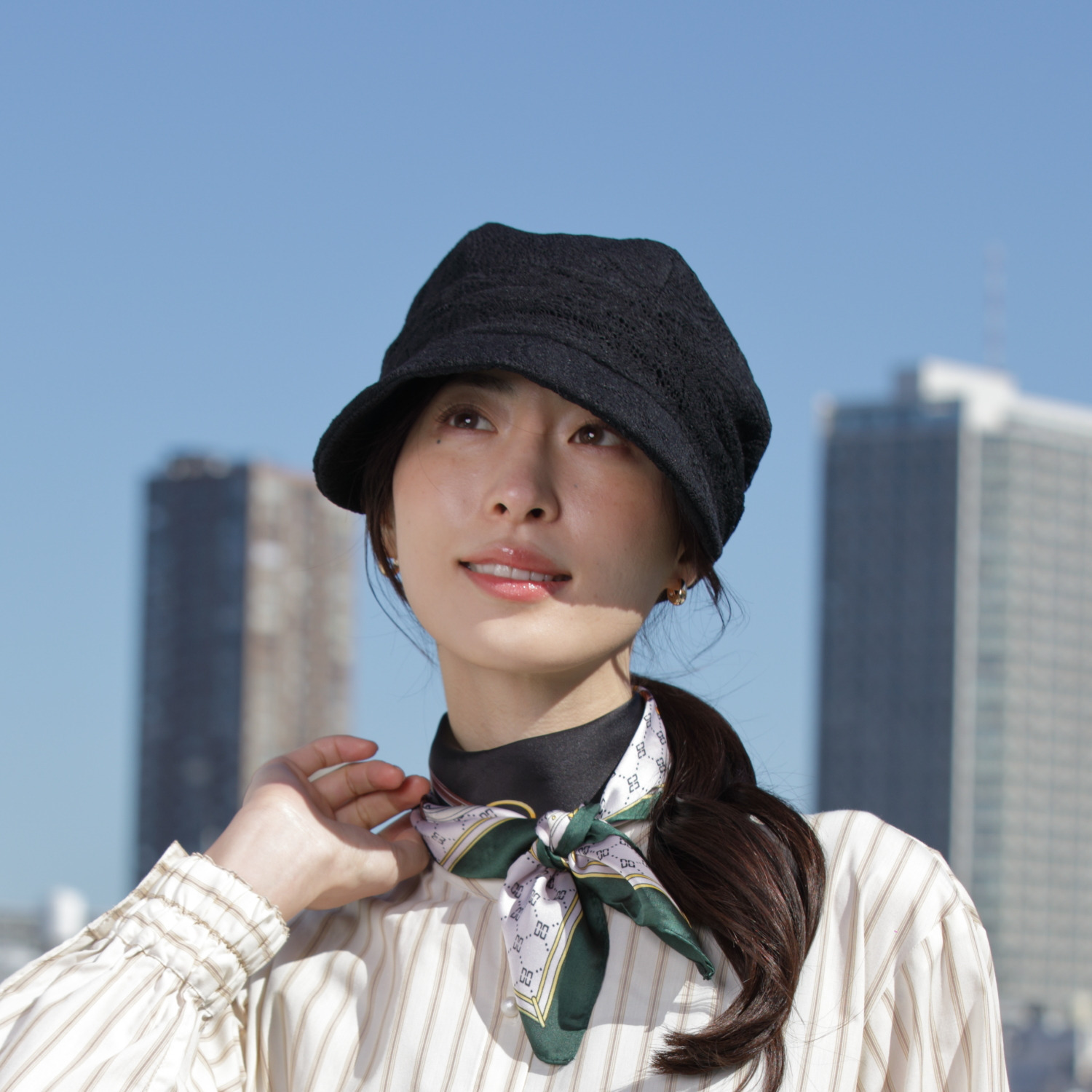 タイムクロス 日本製 日差しをガードしてくれる 華やかレースの 洗えるキャスケット