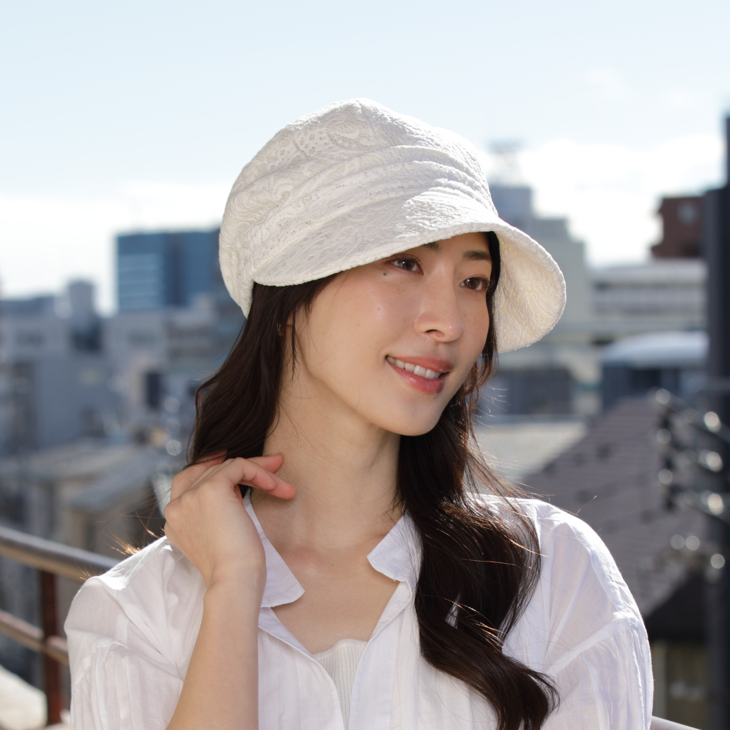 タイムクロス 日本製 日差しをガードしてくれる 華やかレースの 洗えるキャスケット