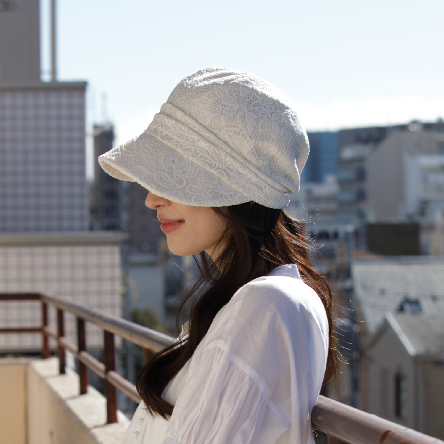 タイムクロス 日本製 日差しをガードしてくれる 華やかレースの 洗えるキャスケット