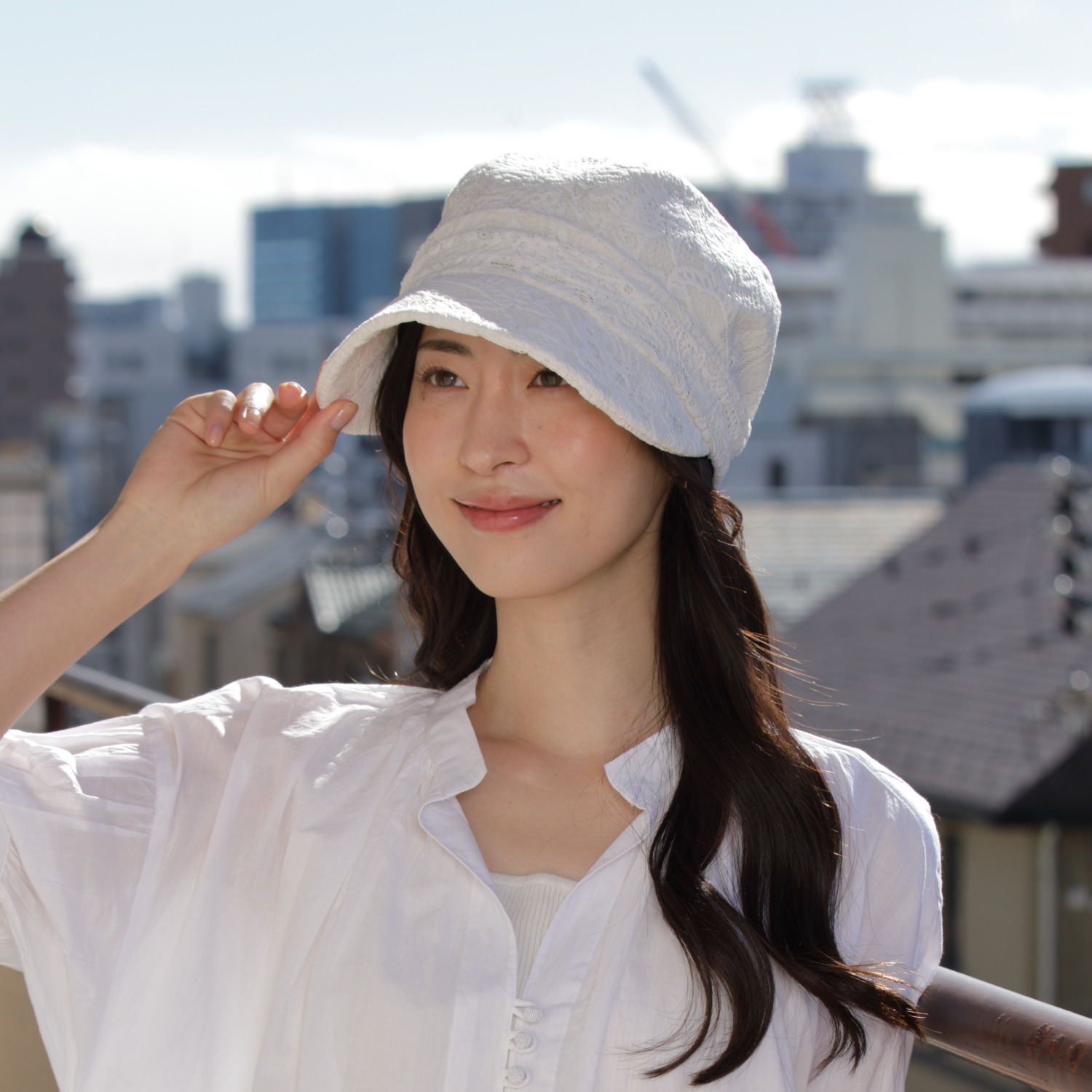 タイムクロス 日本製 日差しをガードしてくれる 華やかレースの 洗えるキャスケット