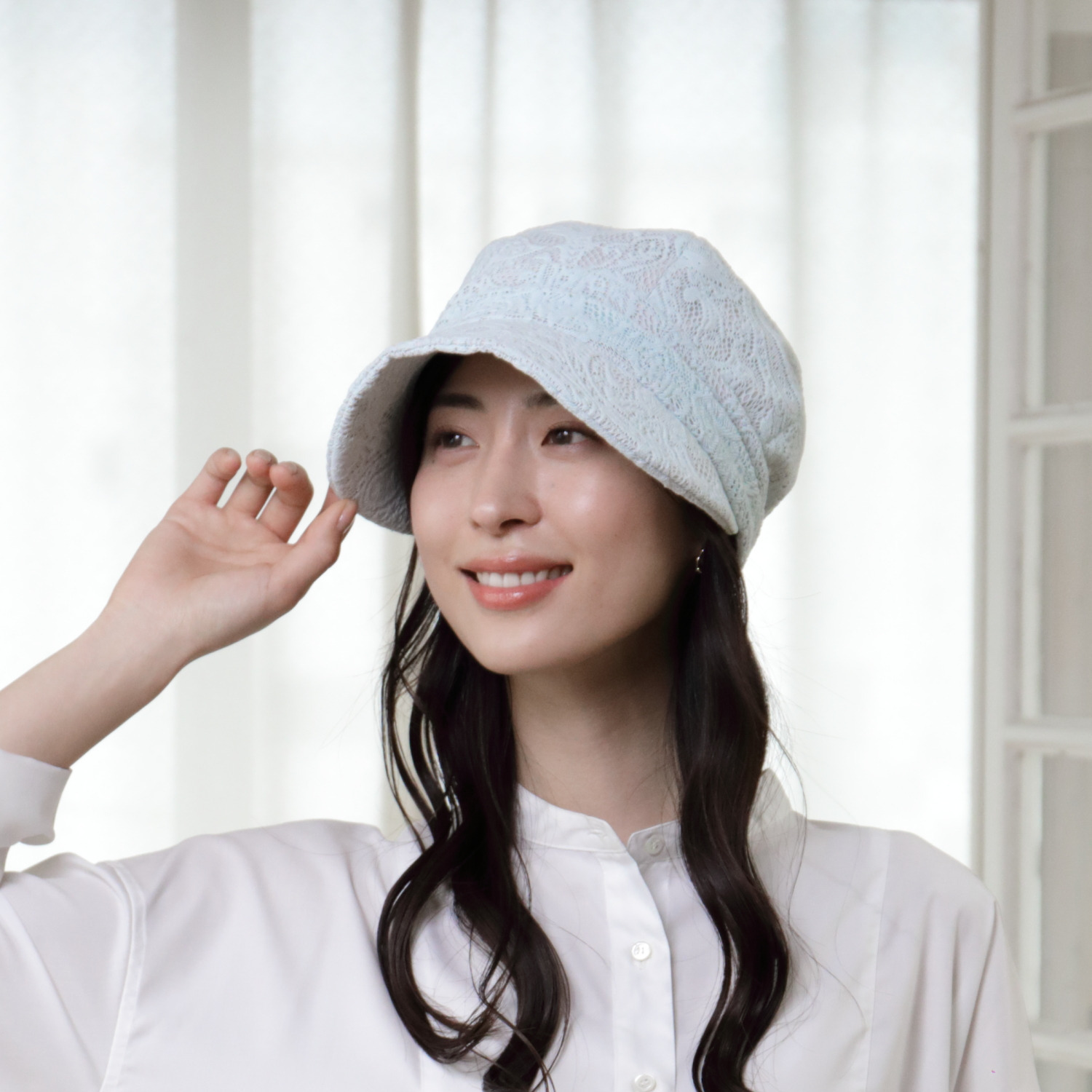 タイムクロス 日本製 日差しをガードしてくれる 華やかレースの 洗えるキャスケット