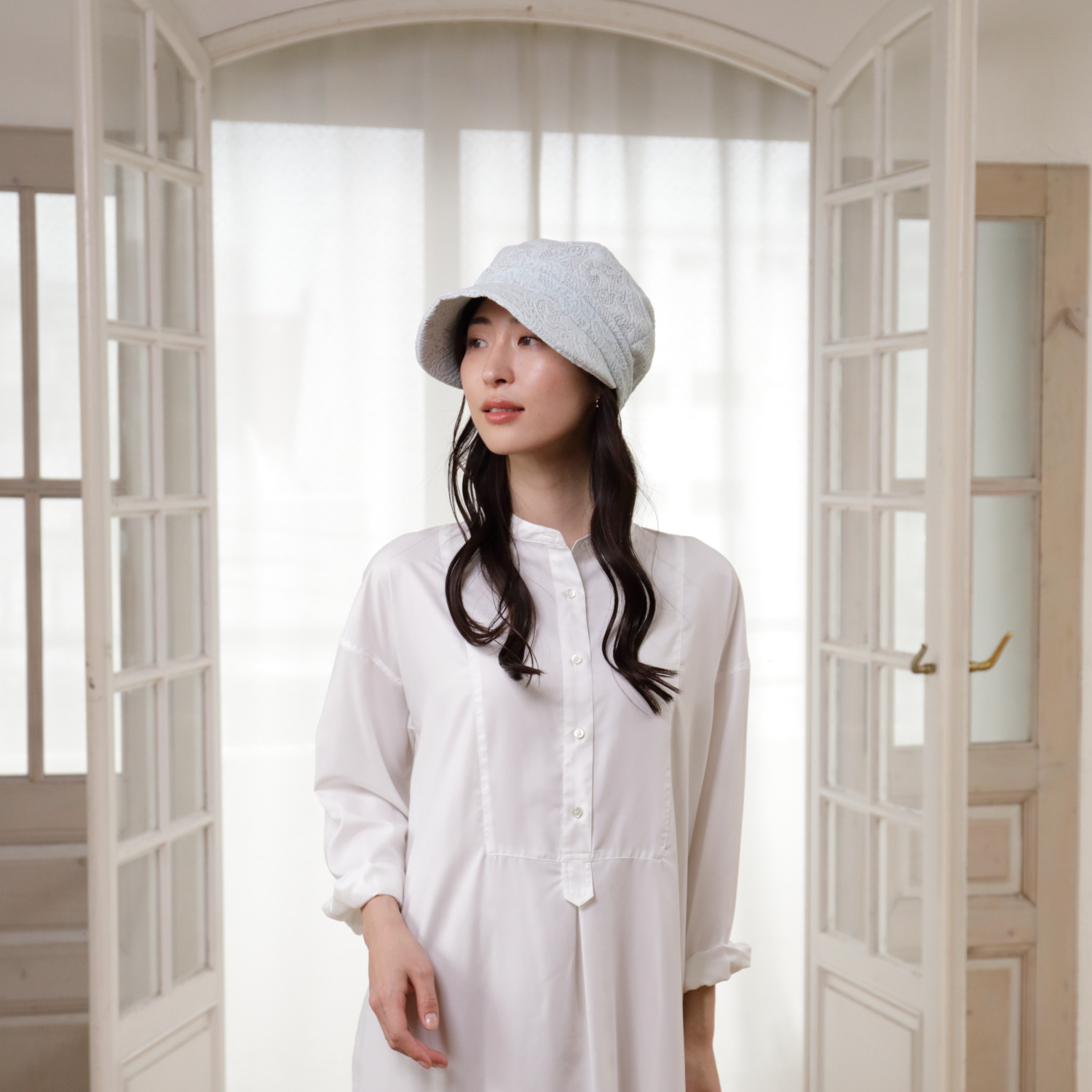 タイムクロス 日本製 日差しをガードしてくれる 華やかレースの 洗えるキャスケット