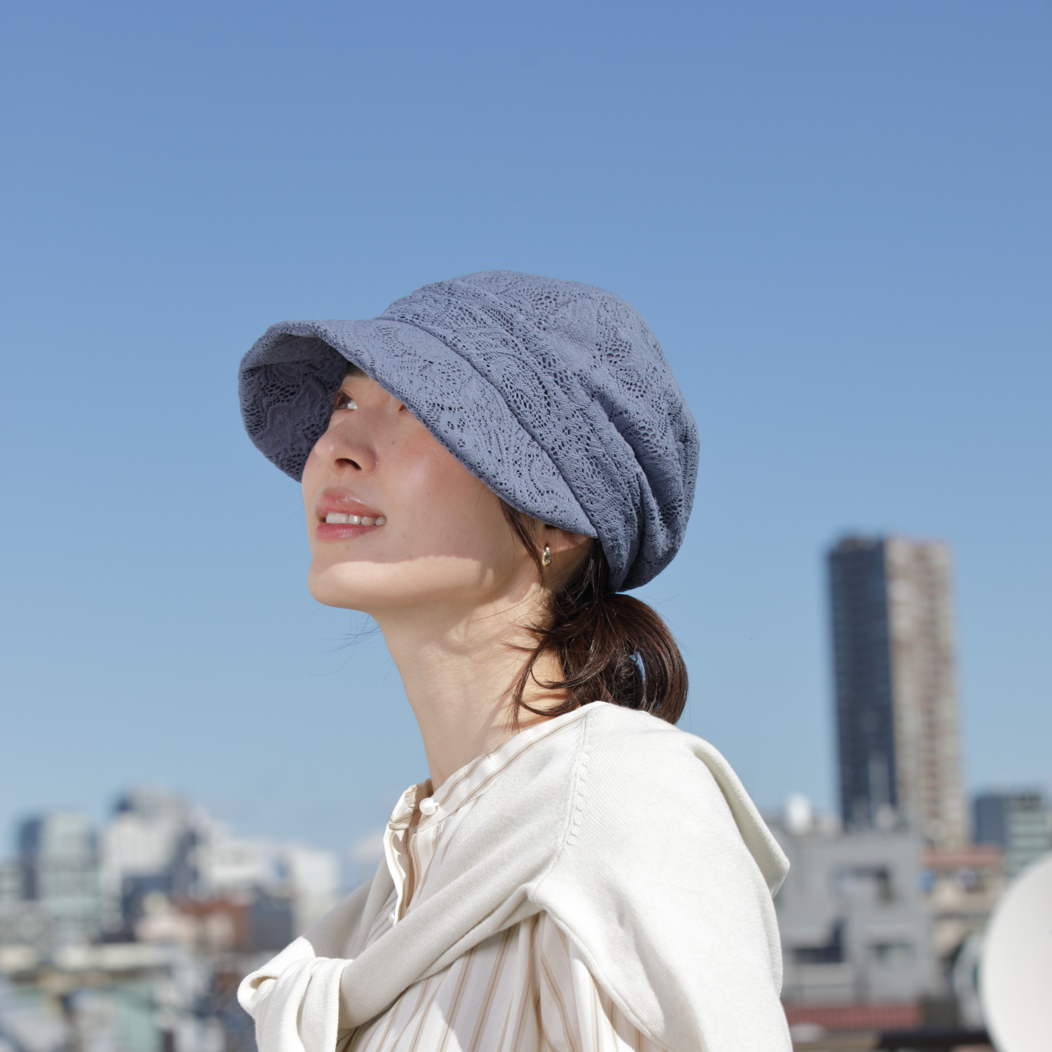 タイムクロス 日本製 日差しをガードしてくれる 華やかレースの 洗えるキャスケット