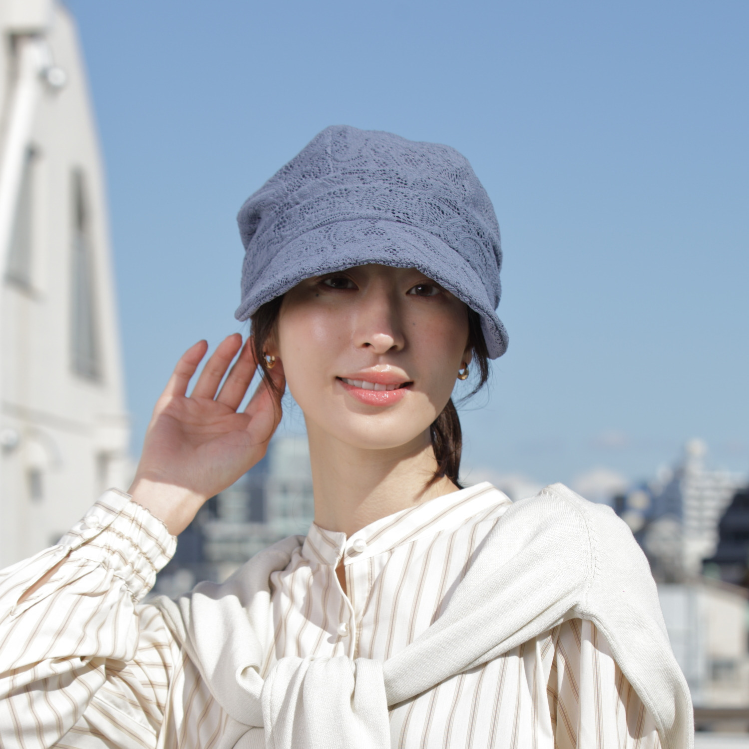タイムクロス 日本製 日差しをガードしてくれる 華やかレースの 洗えるキャスケット