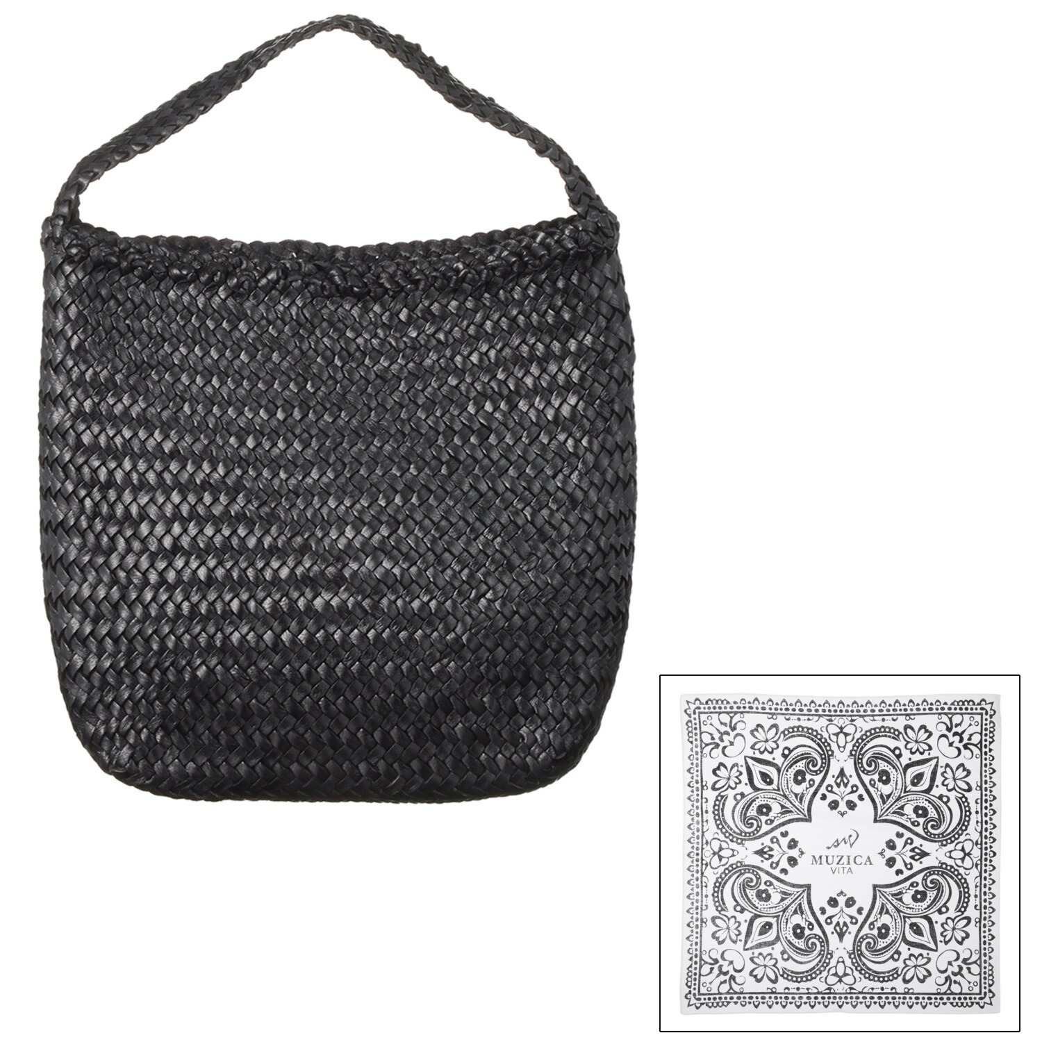 ムジカヴィータ 山羊革 手編みメッシュ ワンハンドルバッグ ＜ハンカチ付＞