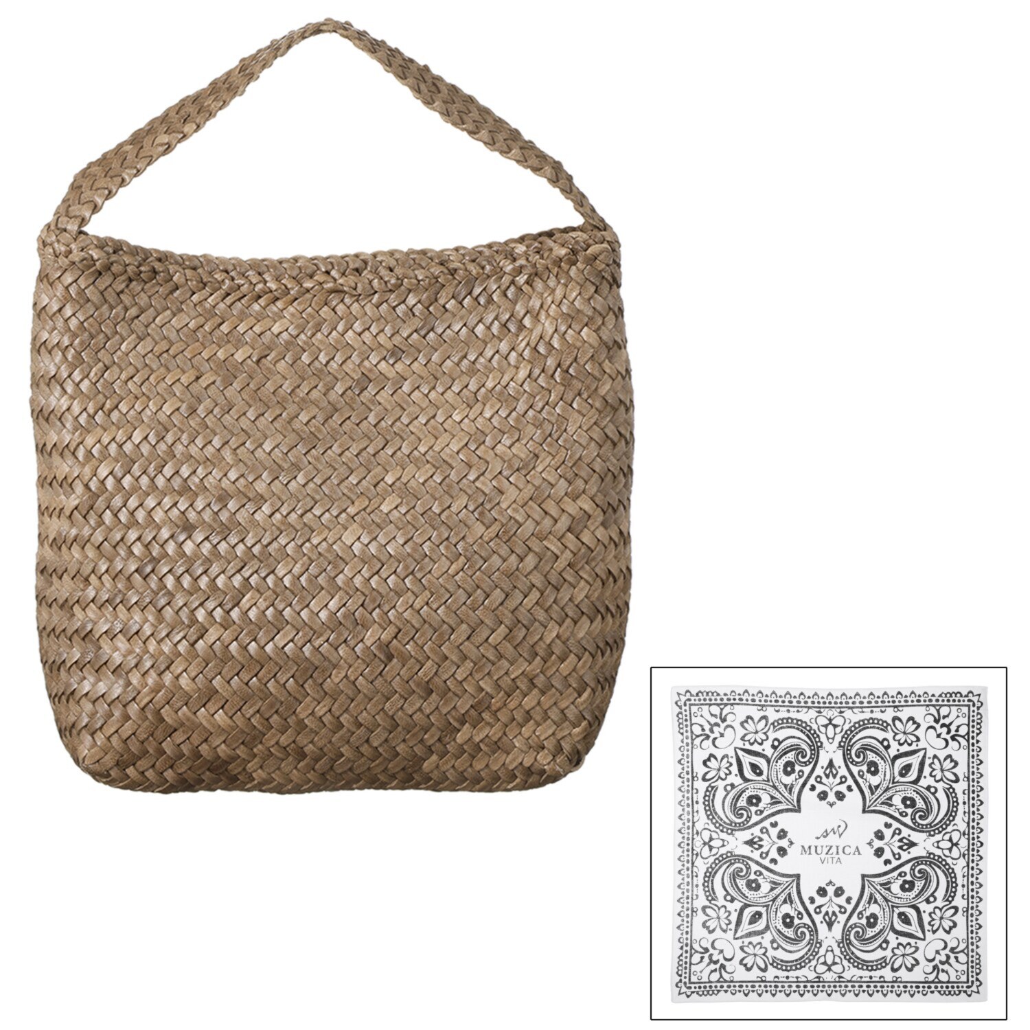 ムジカヴィータ 山羊革 手編みメッシュ ワンハンドルバッグ ＜ハンカチ付＞