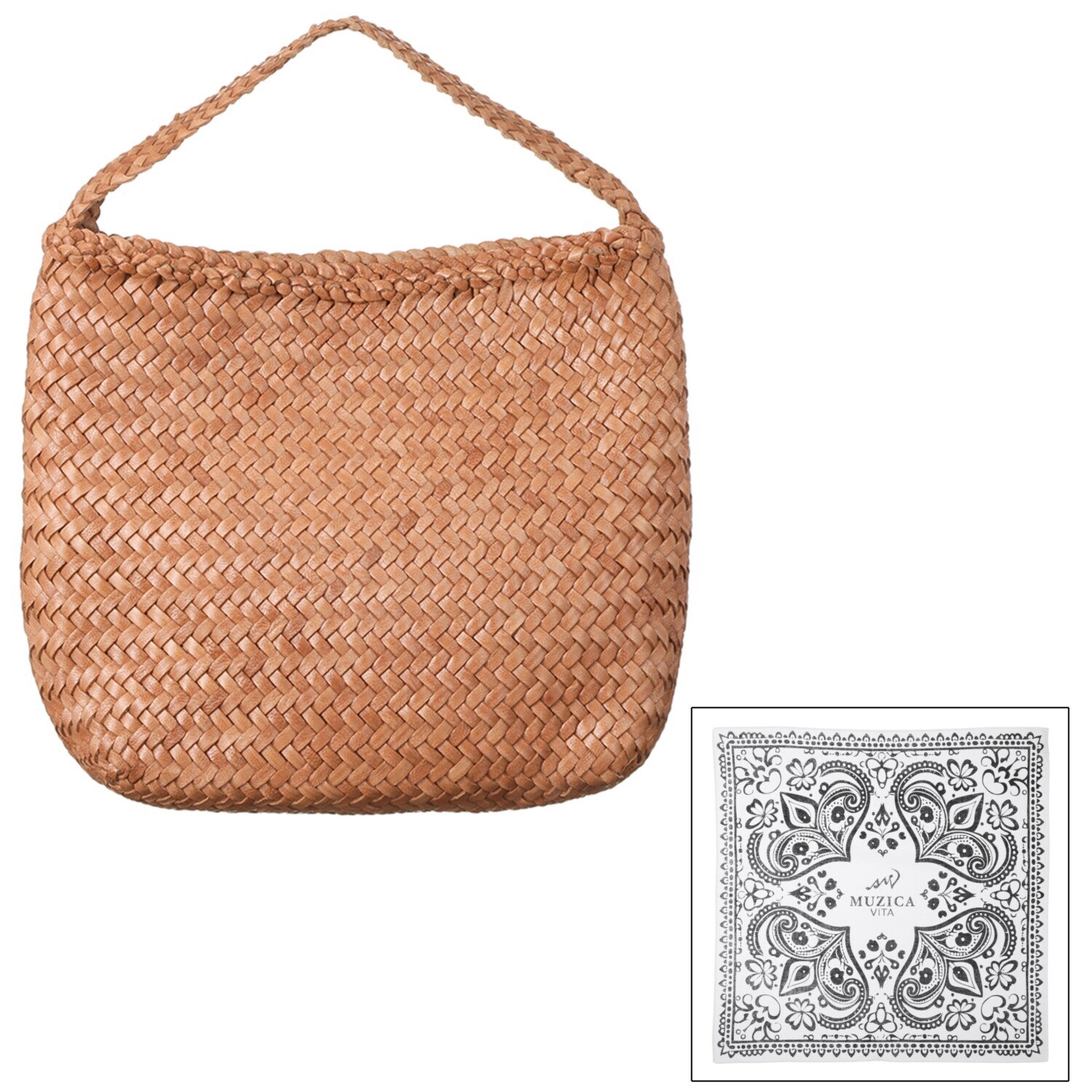 ムジカヴィータ 山羊革 手編みメッシュ ワンハンドルバッグ ＜ハンカチ付＞