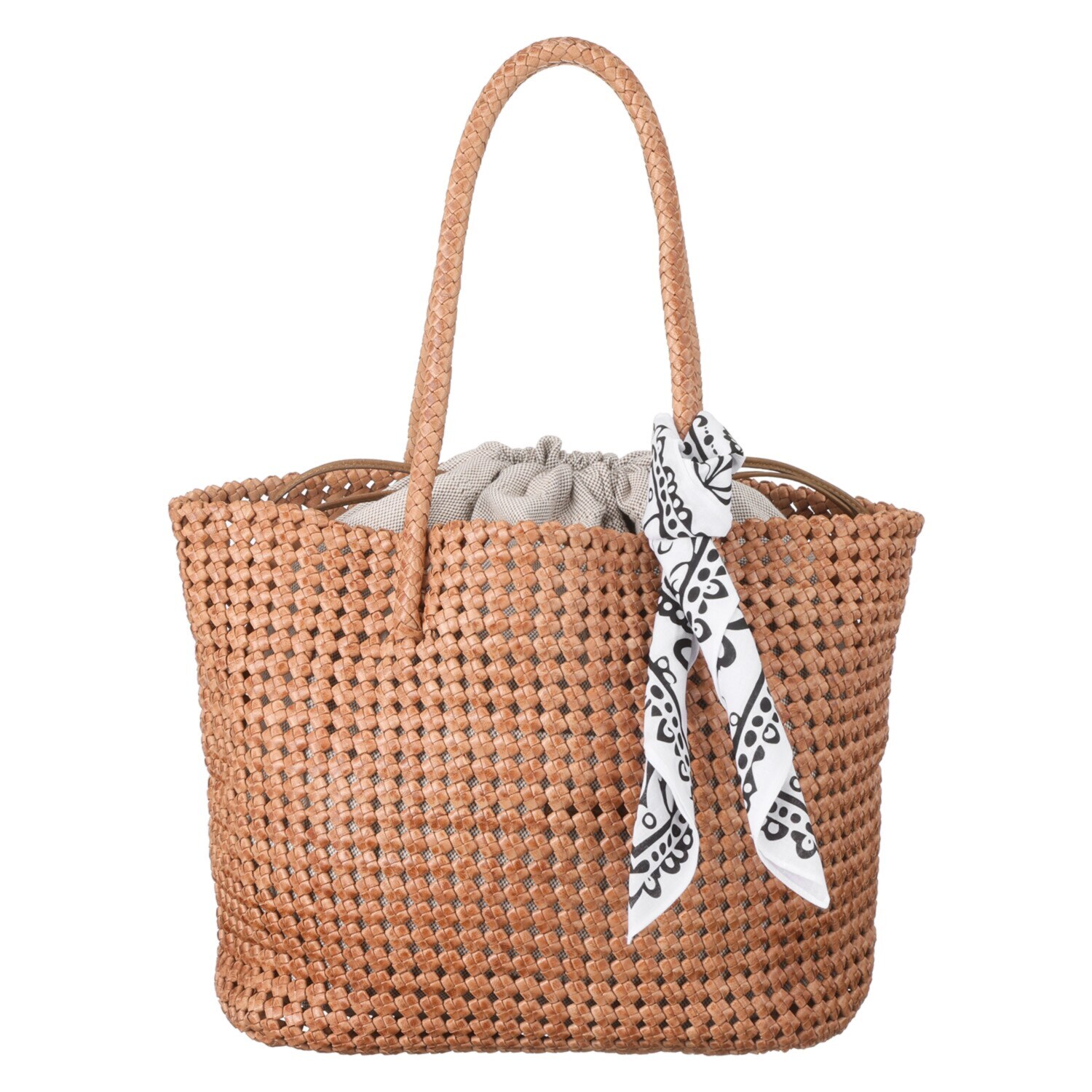 ムジカヴィータ 山羊革 手編みメッシュ 石畳編みトートバッグ ＜ハンカチ付＞