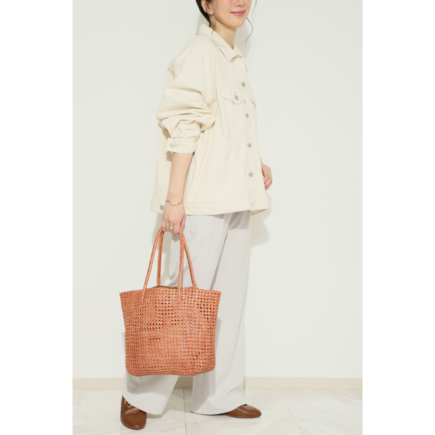 ムジカヴィータ 山羊革 手編みメッシュ 石畳編みトートバッグ ＜ハンカチ付＞