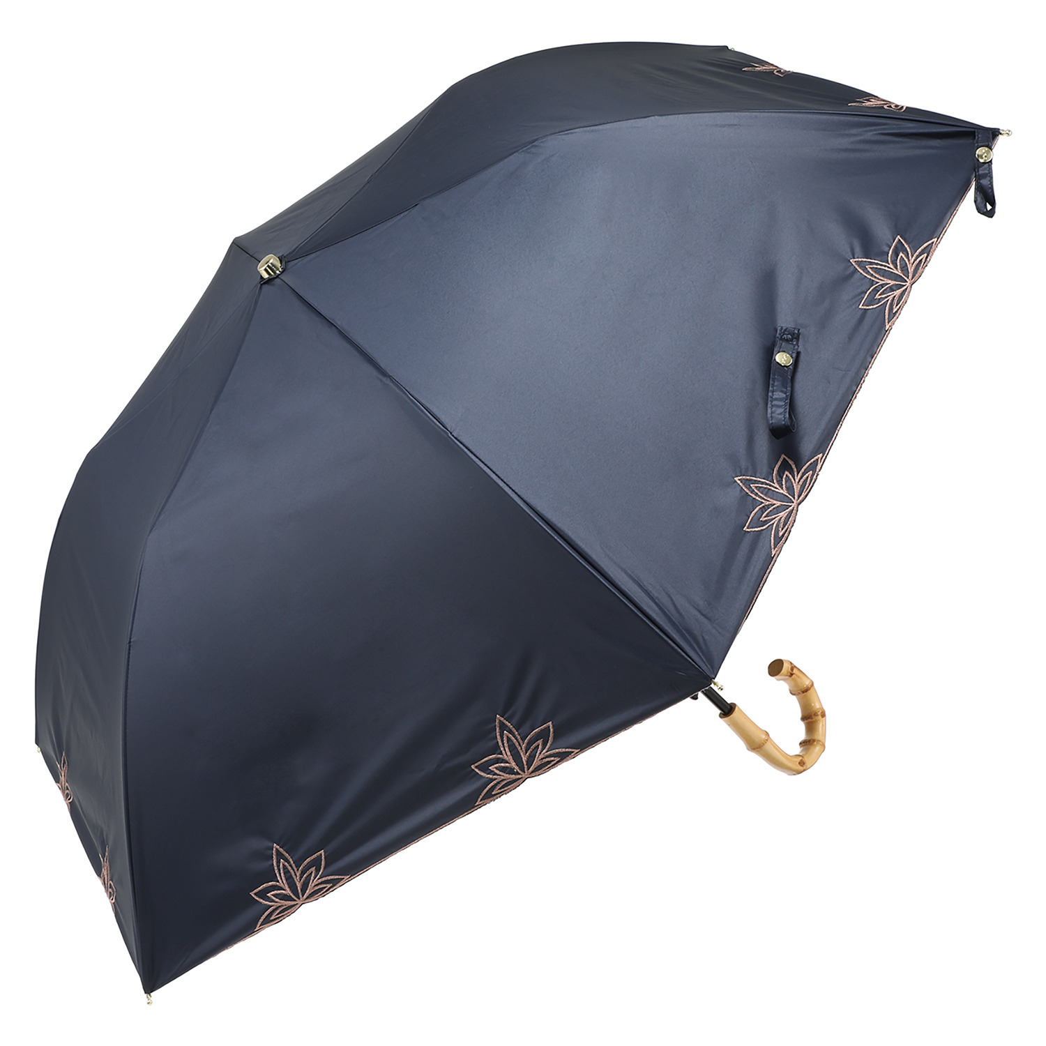 マブ 一級遮光 ショートジャンプライト 折りたたみ傘（晴雨兼用） フラワー刺しゅうデザイン