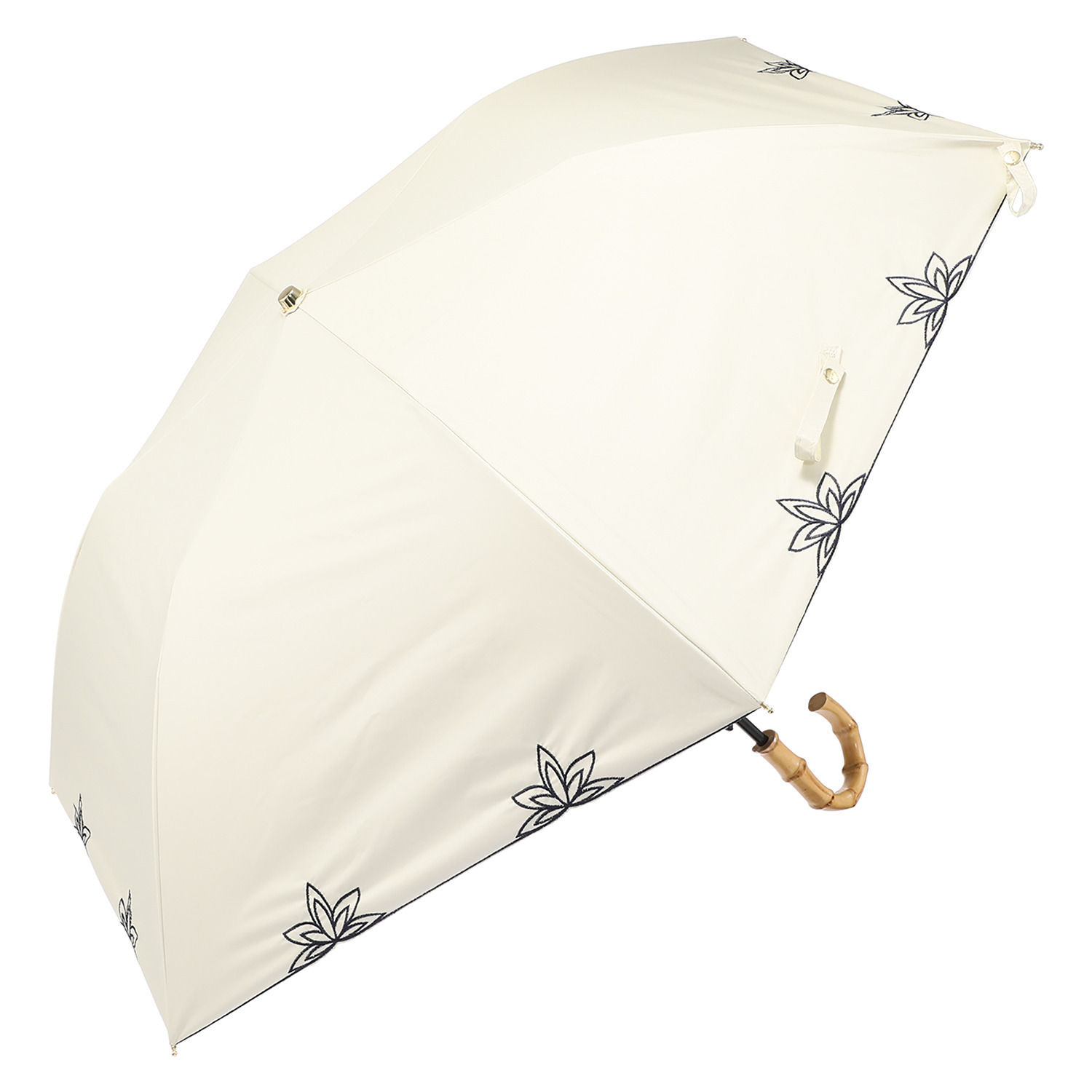 マブ 一級遮光 ショートジャンプライト 折りたたみ傘（晴雨兼用） フラワー刺しゅうデザイン