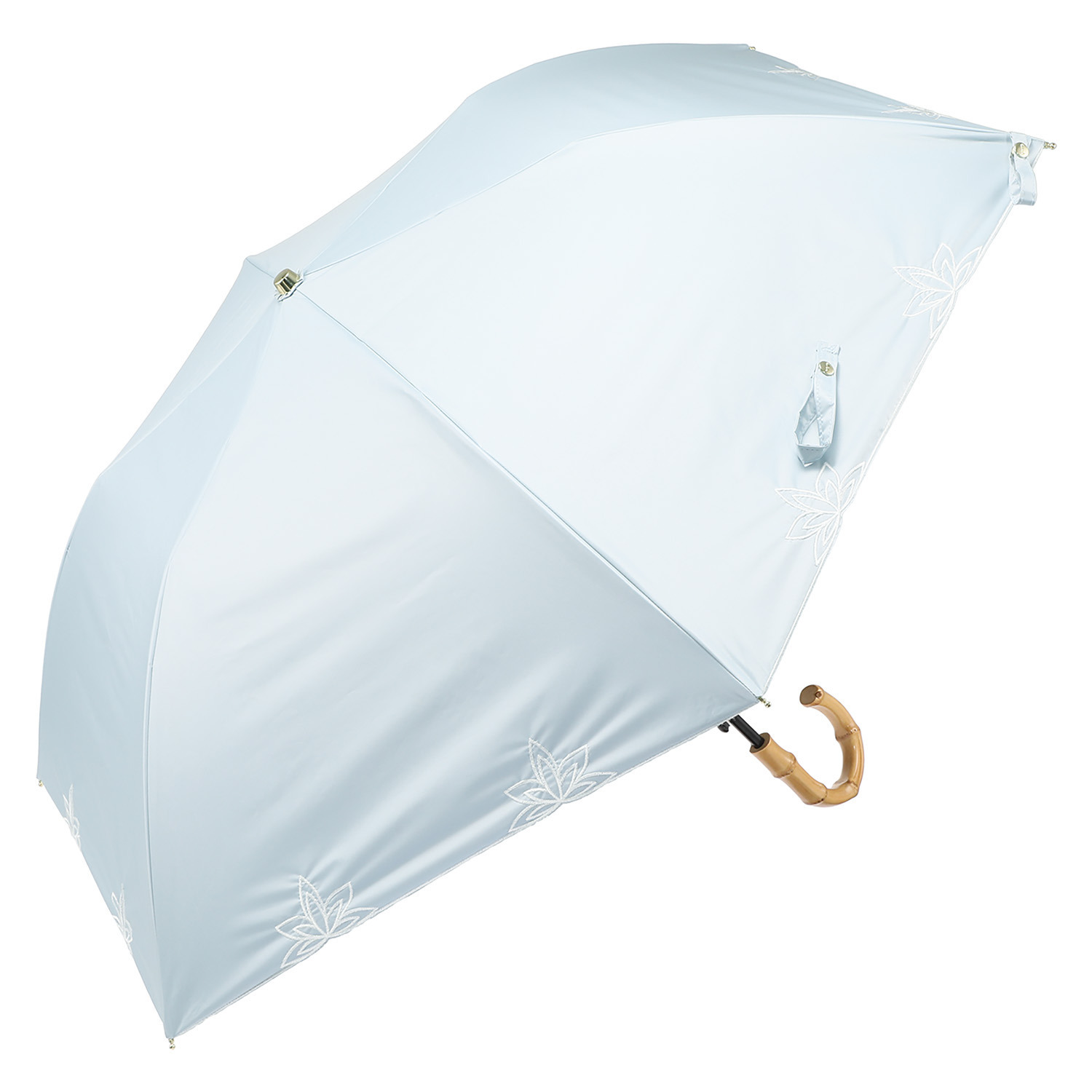 マブ 一級遮光 ショートジャンプライト 折りたたみ傘（晴雨兼用） フラワー刺しゅうデザイン