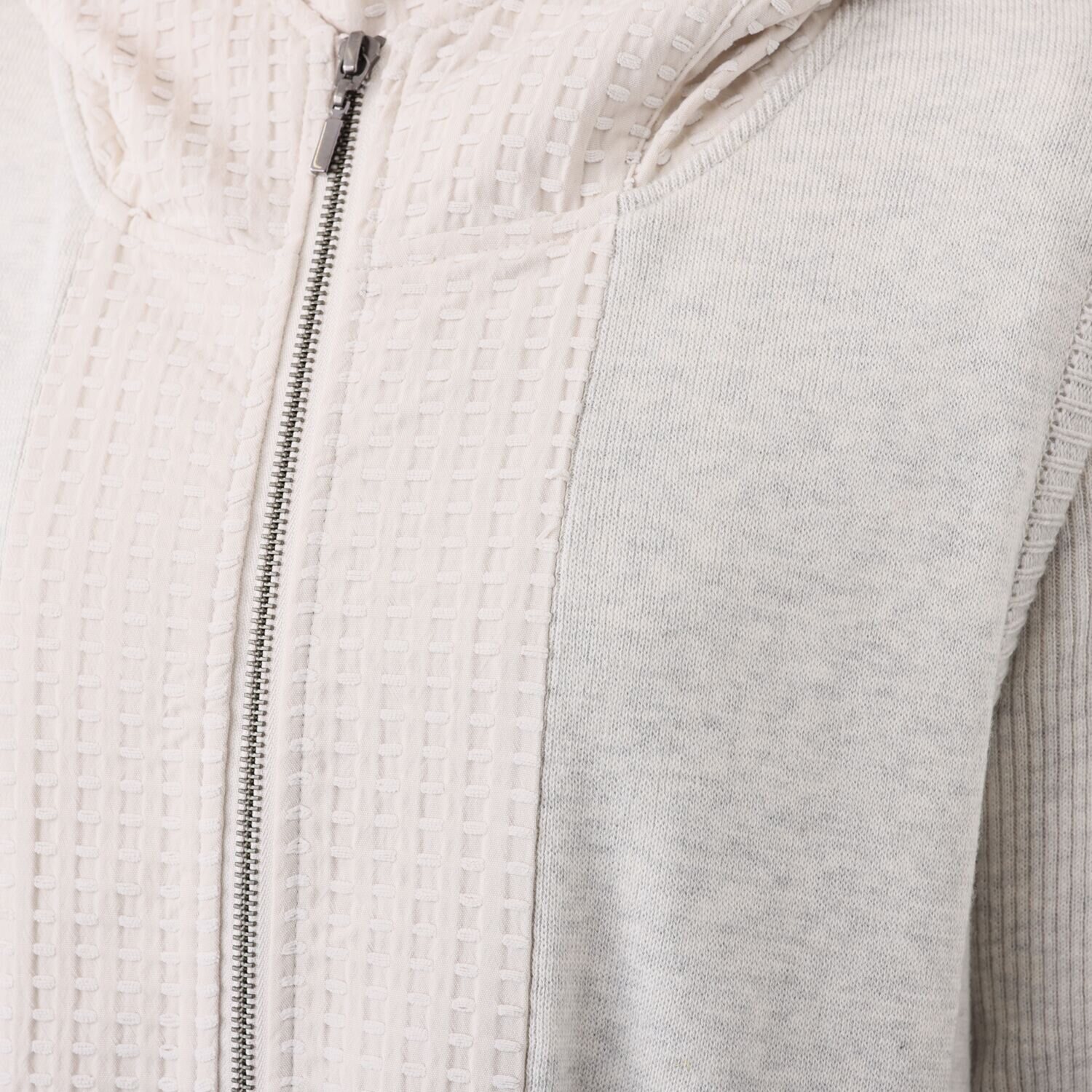 ヨシヨシ バイ　ピージェイ 異素材使い フード付 デザインロングジレ