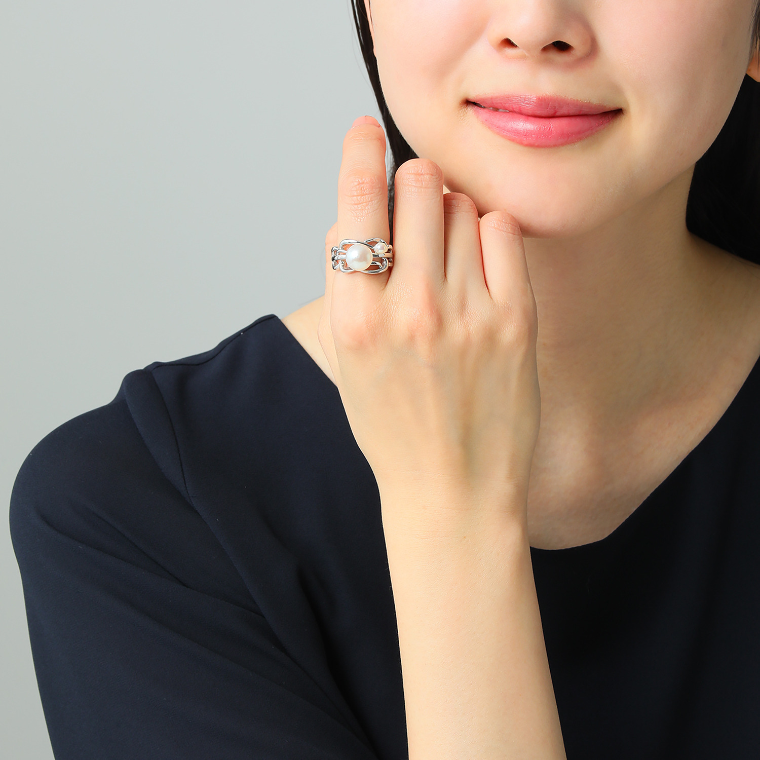 岩崎美智子コレクション シルバー 淡水パール ミックスシェイプ エレガントリング