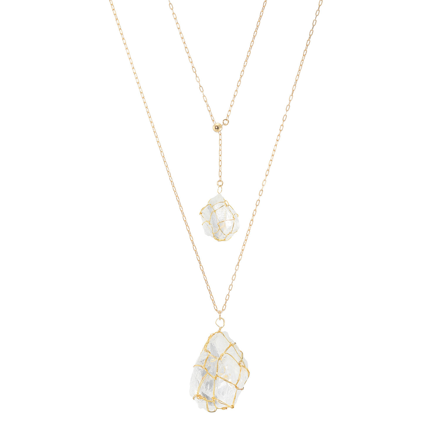 シャビージェンティール ロッククリスタルクォーツ ラフカット ロングネックレス