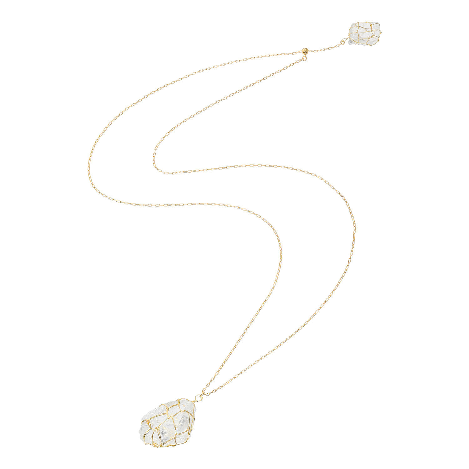 シャビージェンティール ロッククリスタルクォーツ ラフカット ロングネックレス