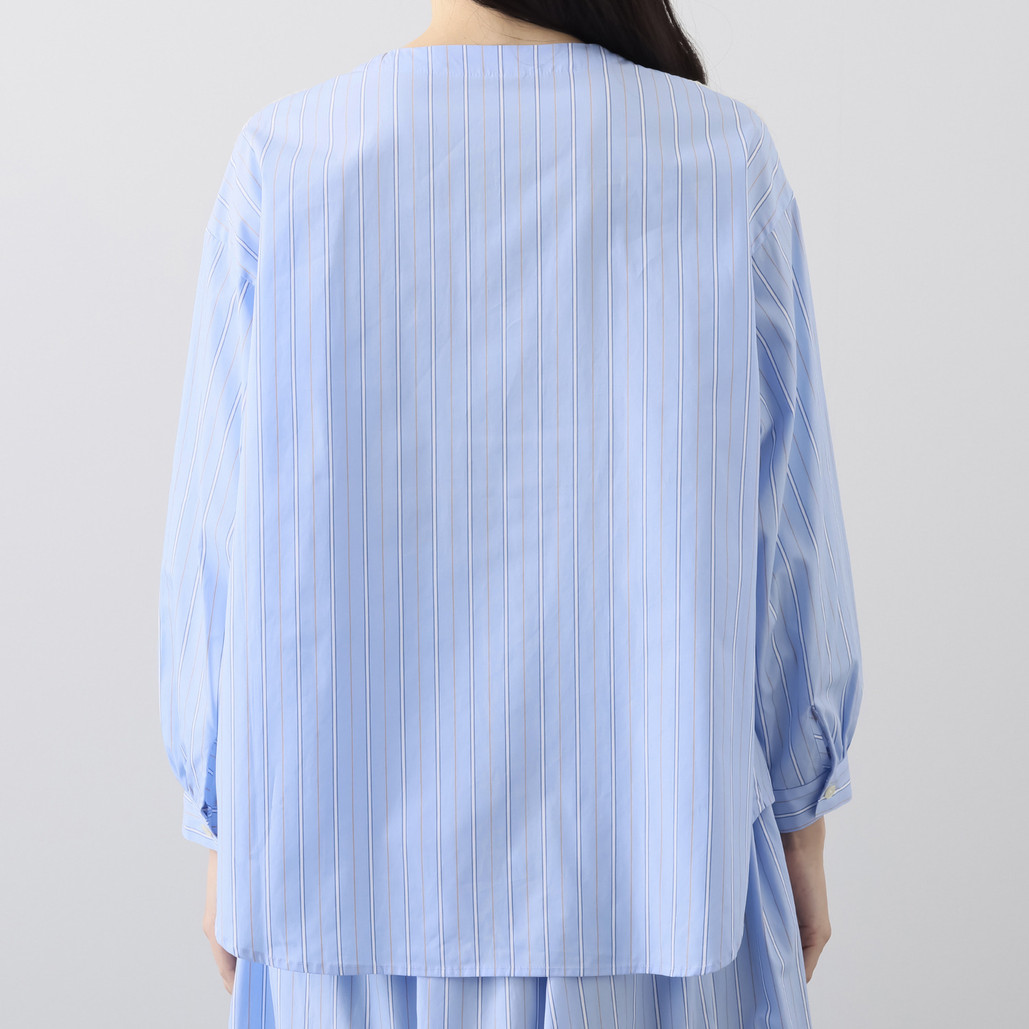 リルアンドリリー ワッフル× マルチストライプ ドッキングデザインシャツ