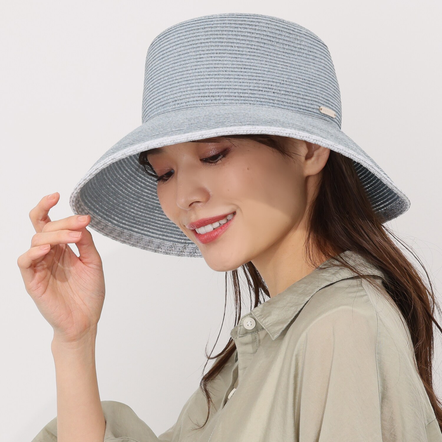 アウレリア 日本製・ＵＶカット ラメライン 麻風ブレードつば広ハット