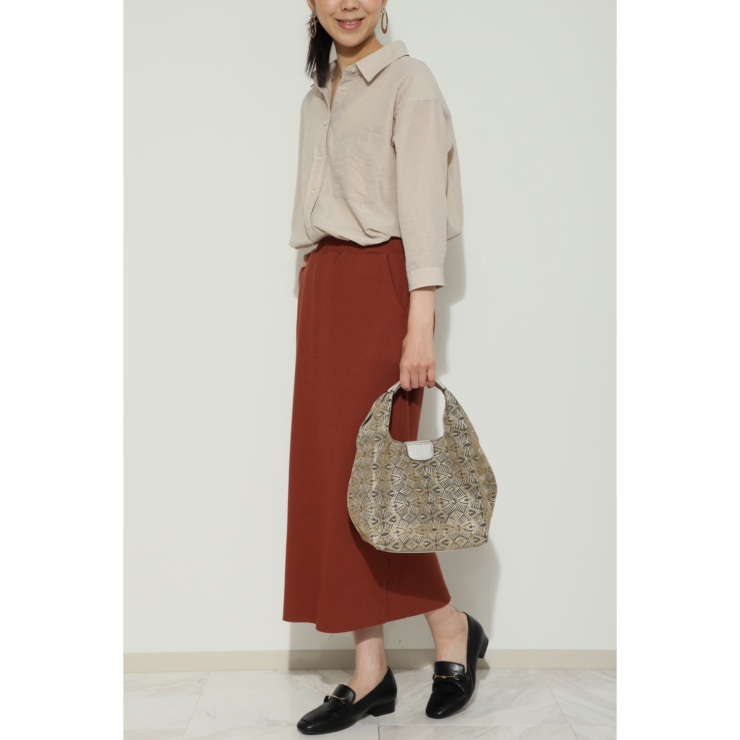 ラルジュ ２通りのフォルムが 楽しめる！ エスニック風柄 トートバッグ